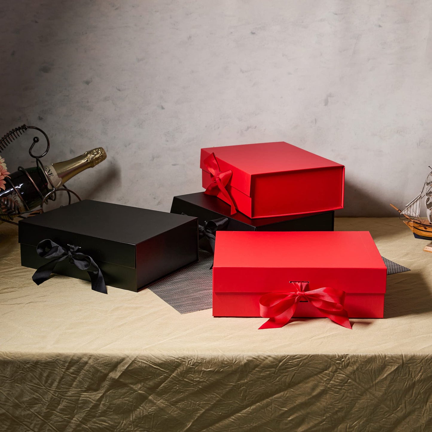 10.5" Large Gift box with Magnetic Lid and Ribbon for Christmas,Valentine's day,Birthdays, Bridal Gifts,Weddings,DIY and so on (Large, Red)