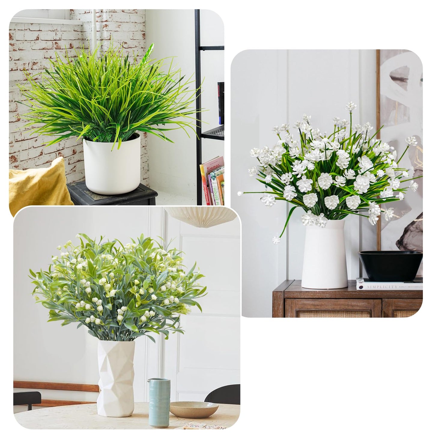Ruidazon 36 Pcs Artificial Flowers for Outdoor, UV Resistant Outdoor Fake Plants Faux Plastic Flowers Shrubs for Outside Garden Patio Porch Window Box Spring Summer Decor (Mixed White)