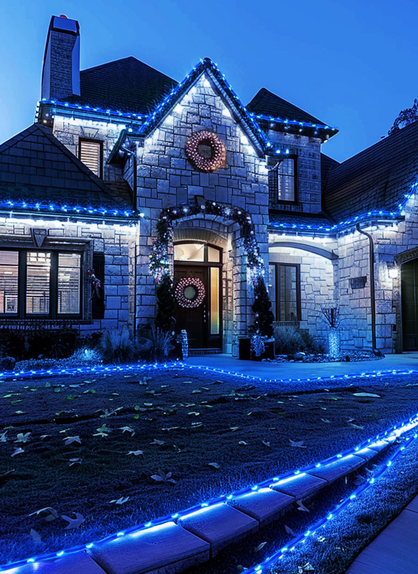 Brightown Solar Christmas Lights Outdoor Waterproof, 2 Pack Total 78FT 200 LED Solar Rope Lights with 8 Modes, Christmas Outdoor Decoration, Solar String Lights for Outside House Tree Halloween, Blue