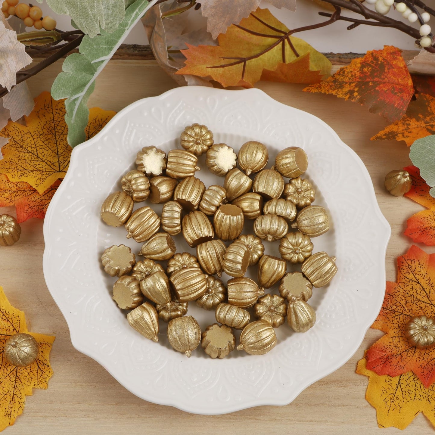 Mini Pumpkins Fall Decorations- 80 Pack Small Fake Pumpkins for Decorating, Thanksgiving Table Centerpieces, Autumn Harvest Home Office Decor, DIY Crafts, Vase Bowls Basket & Fillers (Gold)