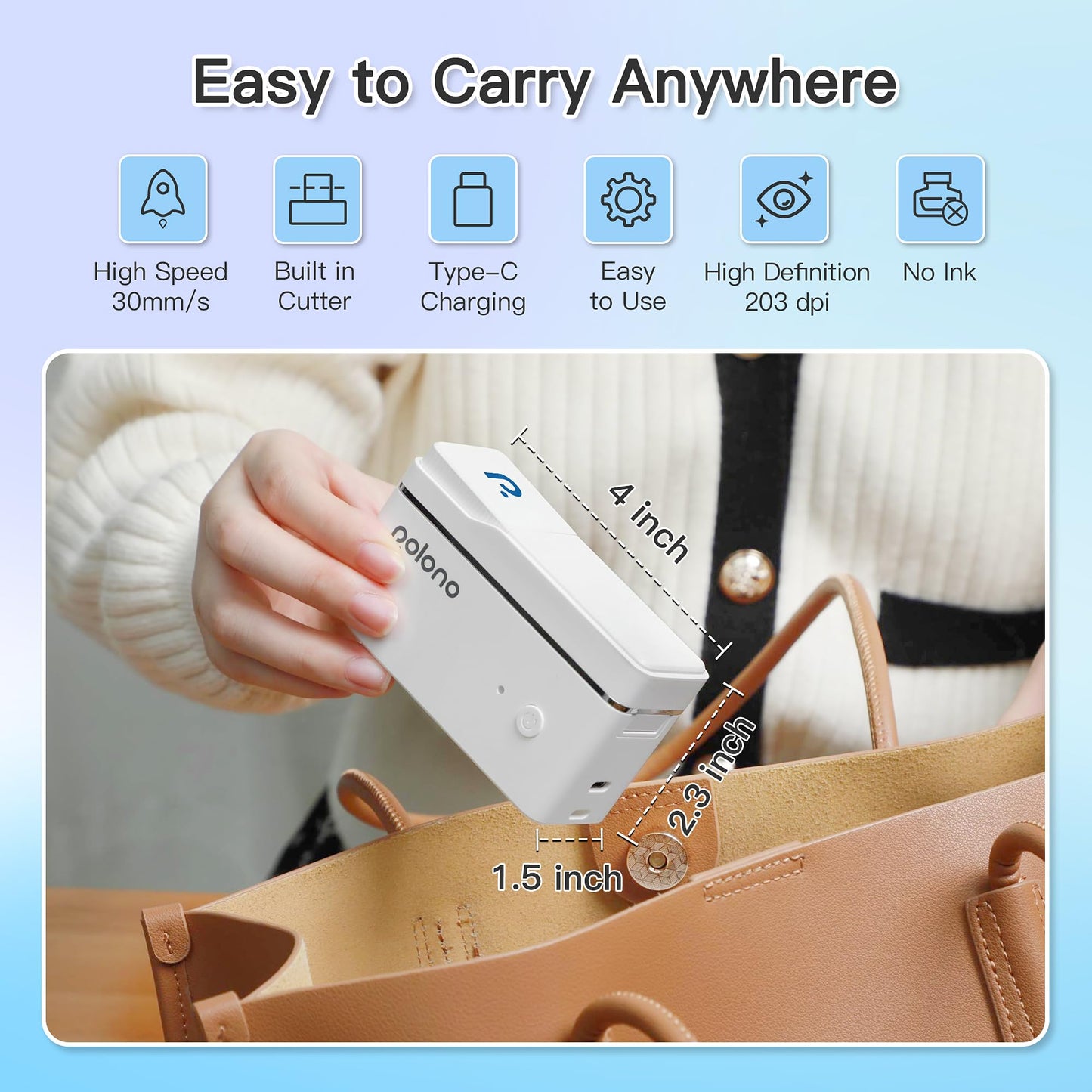 POLONO P31S Label Maker Machine with Tape, Portable Thermal Printer, Portable Bluetooth Label Printer for Organizing Storage Office Home, Sticker Maker Mini Label Maker with Multiple Templates, White