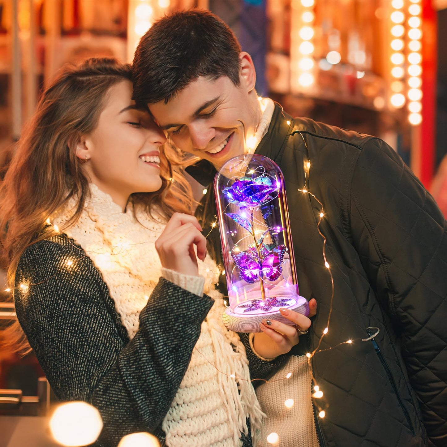 Birthday Gifts for Women Galaxy Glass Rose Forever Preserved Flowers for Delivery Light Up Rose in Glass Dome Mothers Day Butterfly Gifts for Mom Wife Grandma Her Daughter Girlfriend