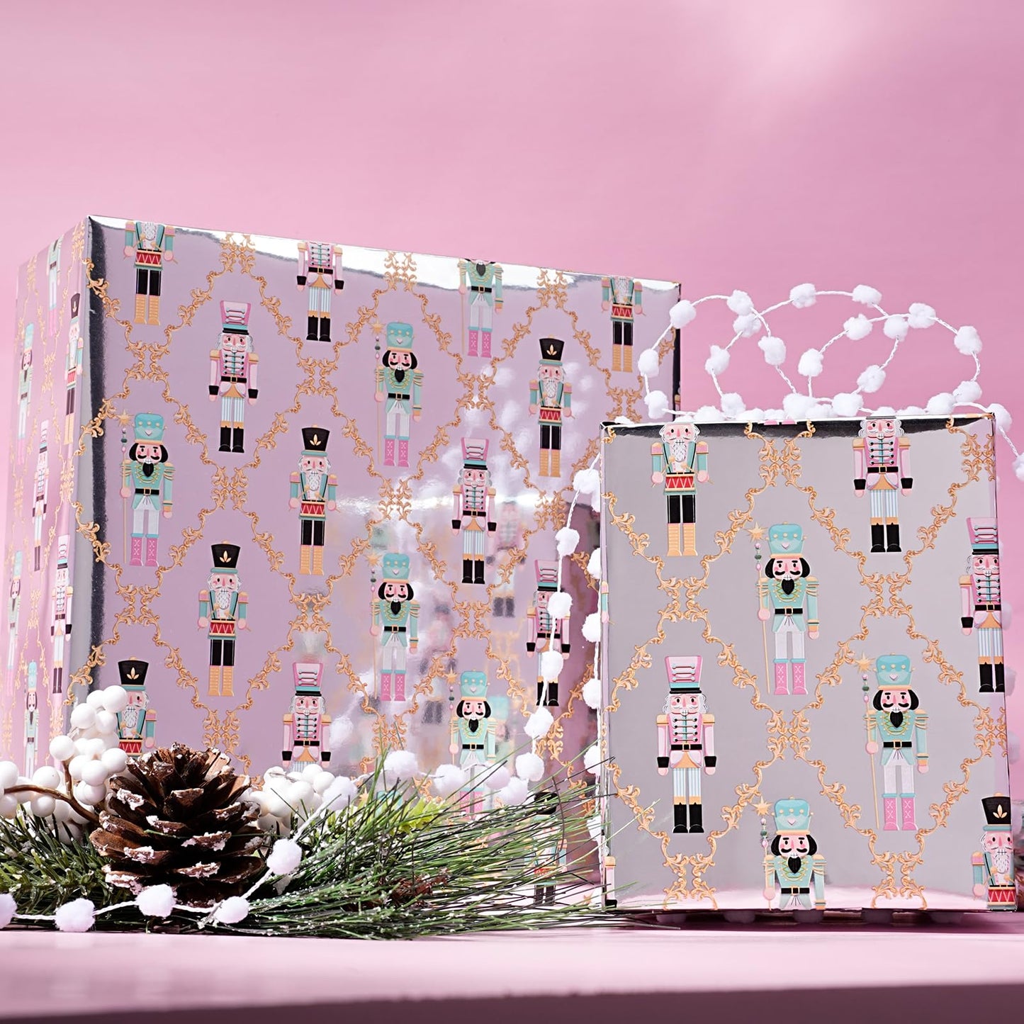 Christmas Foil Wrapping Paper - Mini Roll, Nutcracker Gift Wrap for Christmas, Holiday, Xmas Party Celebration, 17 Inch x 33 Feet