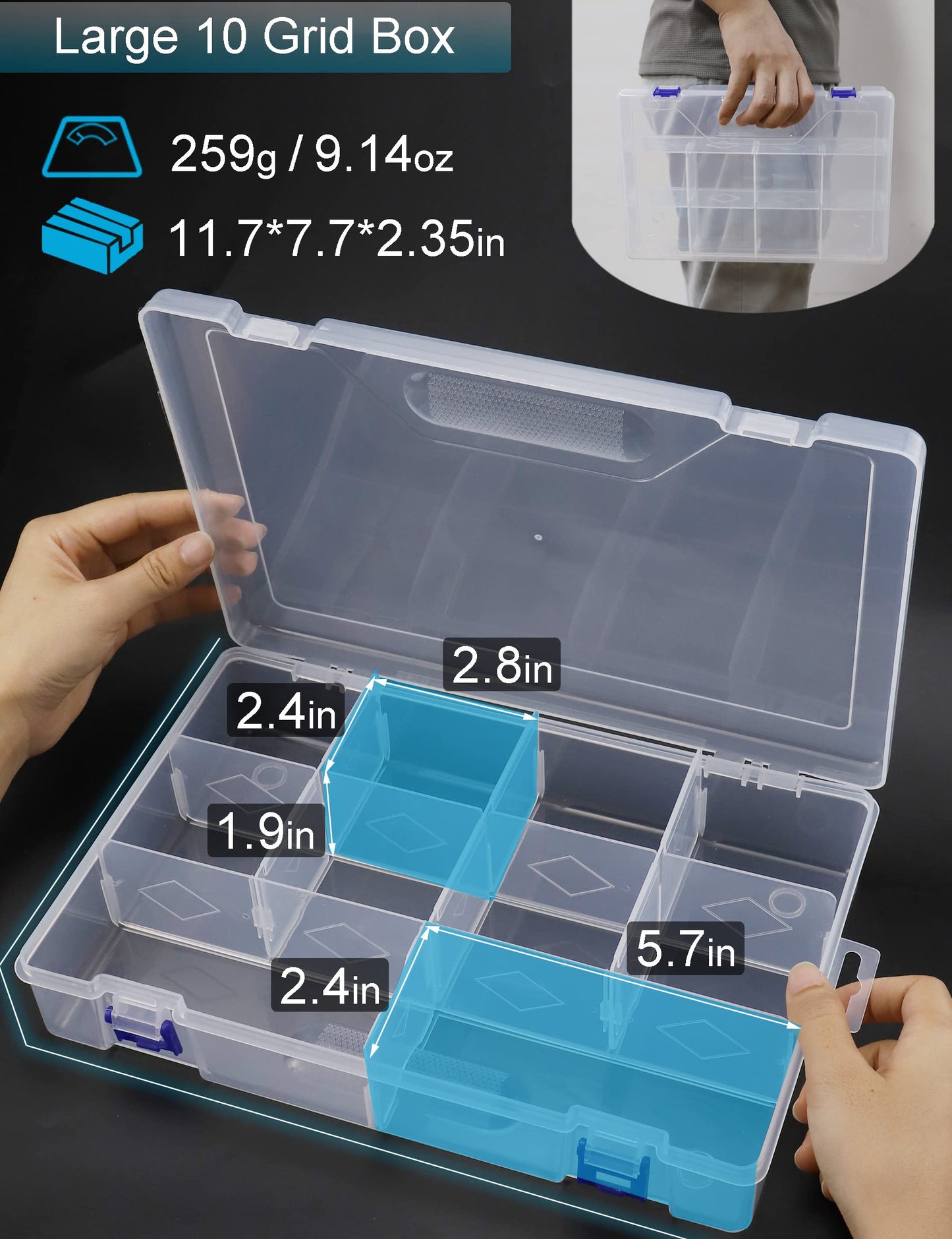 Beoccudo Tackle Box Beads Organizer Tackle Boxes with Dividers Plastic Storage Large 10 Grids Box Jewelry Compartment Container