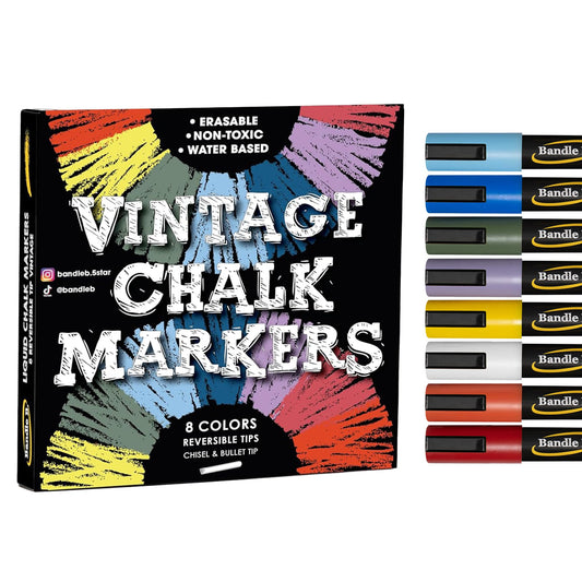Chalk Markers - 8 Vintage, Erasable, Non-Toxic, Water-Based, Reversible Tips, For Kids & Adults for Glass or Chalkboard Markers for Businesses, Restaurants, (Vintage/Pastel 6mm)