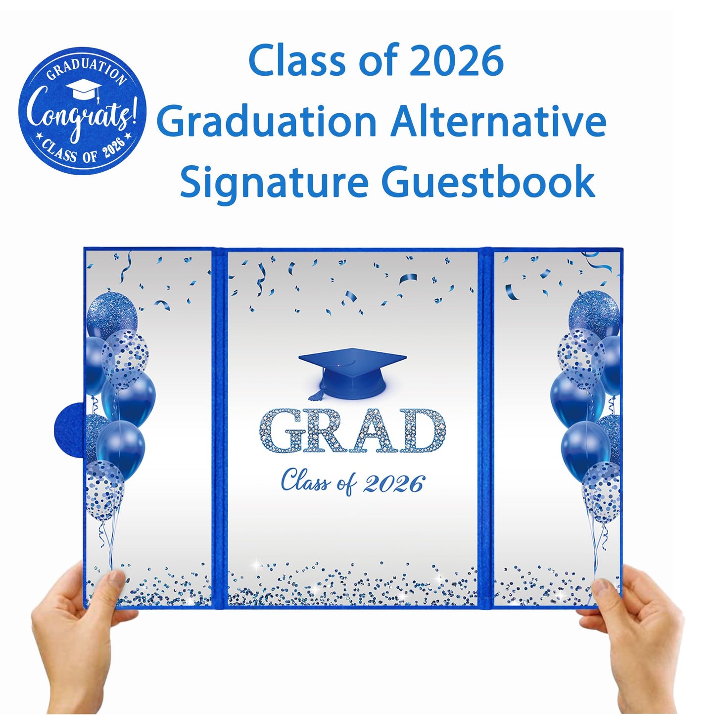 DARUNAXY Blue Silver Graduation Party Decorations, Blue Class of 2026 Congratulations Graduates Alternative Signature Guest Book for Men Happy Graduation Gifts Congrats Grad Party Signing Card Board