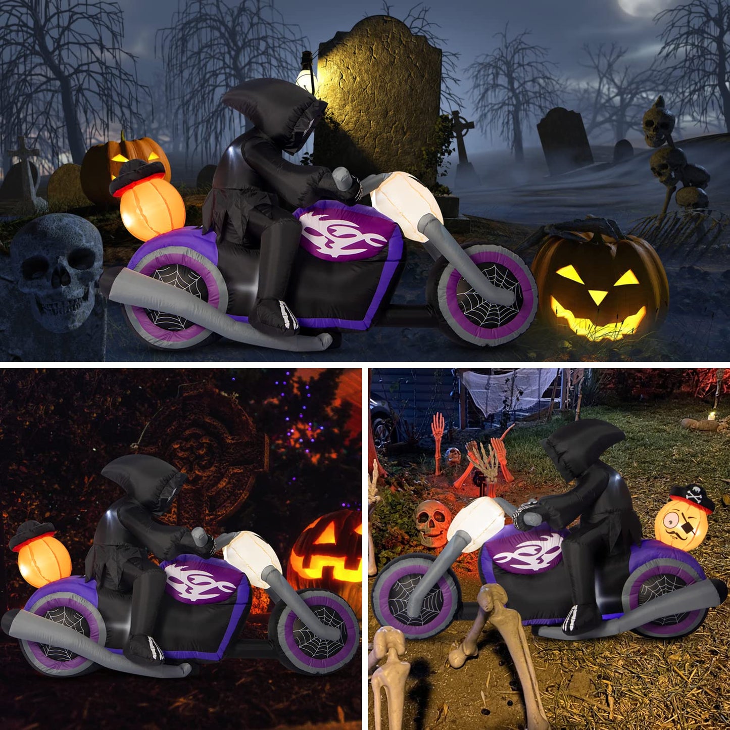 Halloween Inflatables Black Rider with Pumpkin, 6 FT Halloween Decorations with Built-in LEDs, Halloween Blow Up Yard Decorations for Indoor Outdoor Party Garden