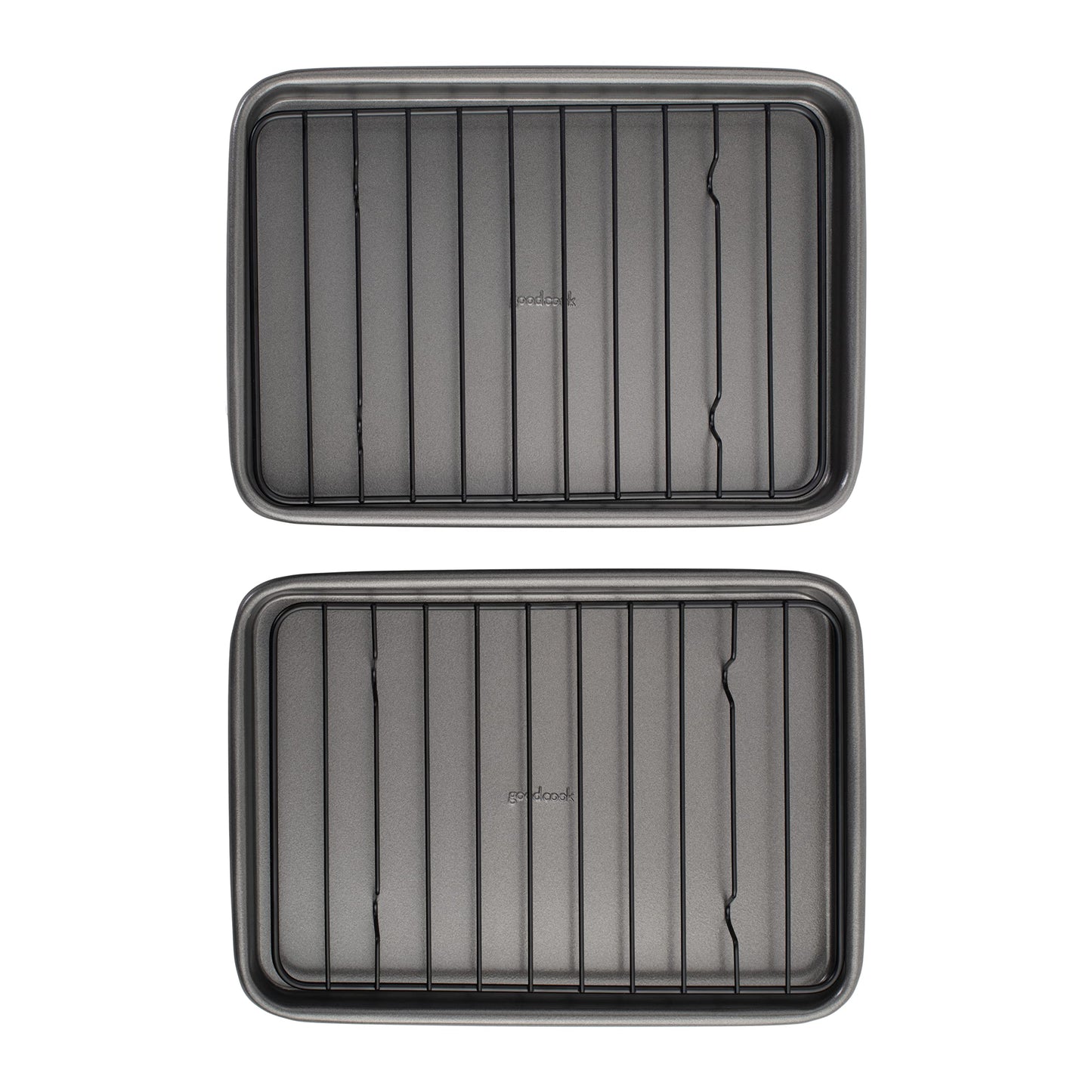 GoodCook Set of 2 Nonstick Steel 9" x 6" Toaster Oven Mini Baking Sheets with Racks, Gray