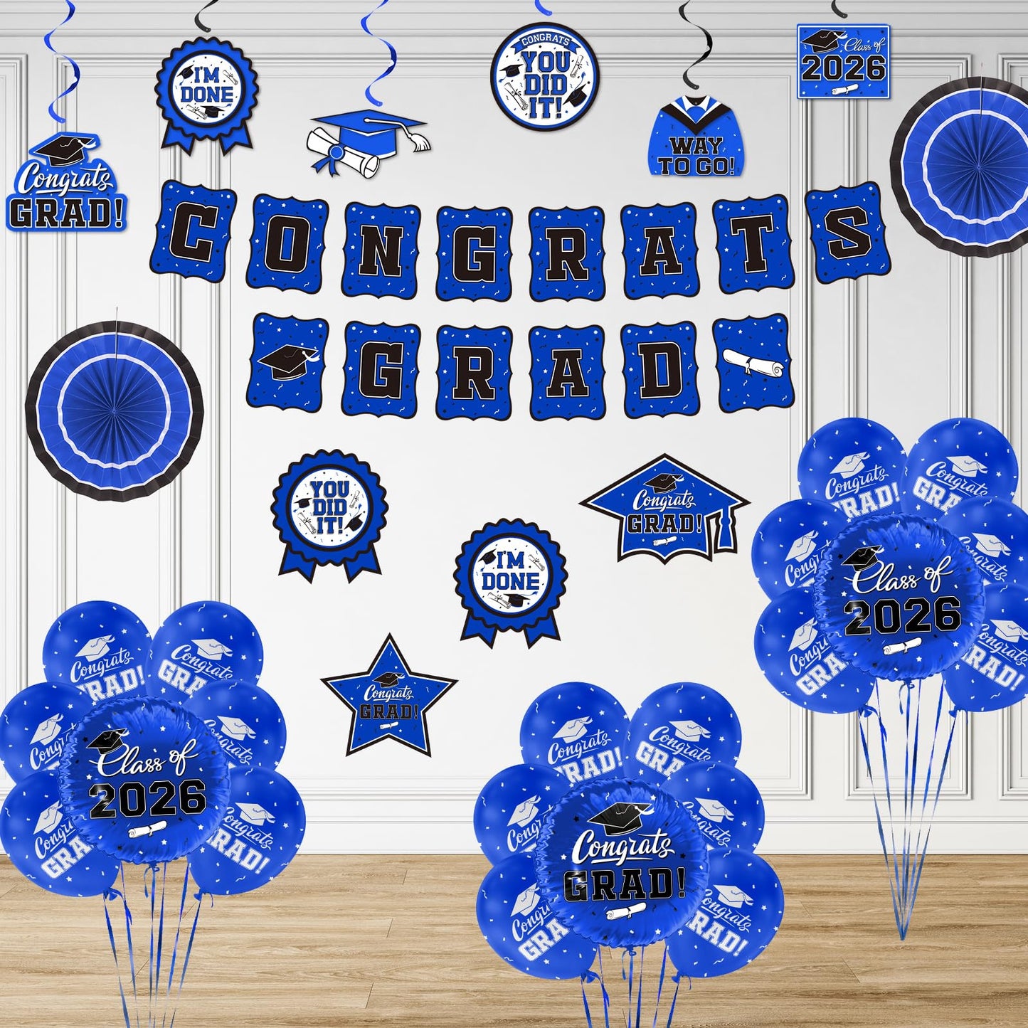 Graduation Decorations 2026 Set - Congrats Grad Banner, Class of 2026 Backdrop, Balloons & Streamers Kit - Complete Party Supplies for High School & College Celebrations