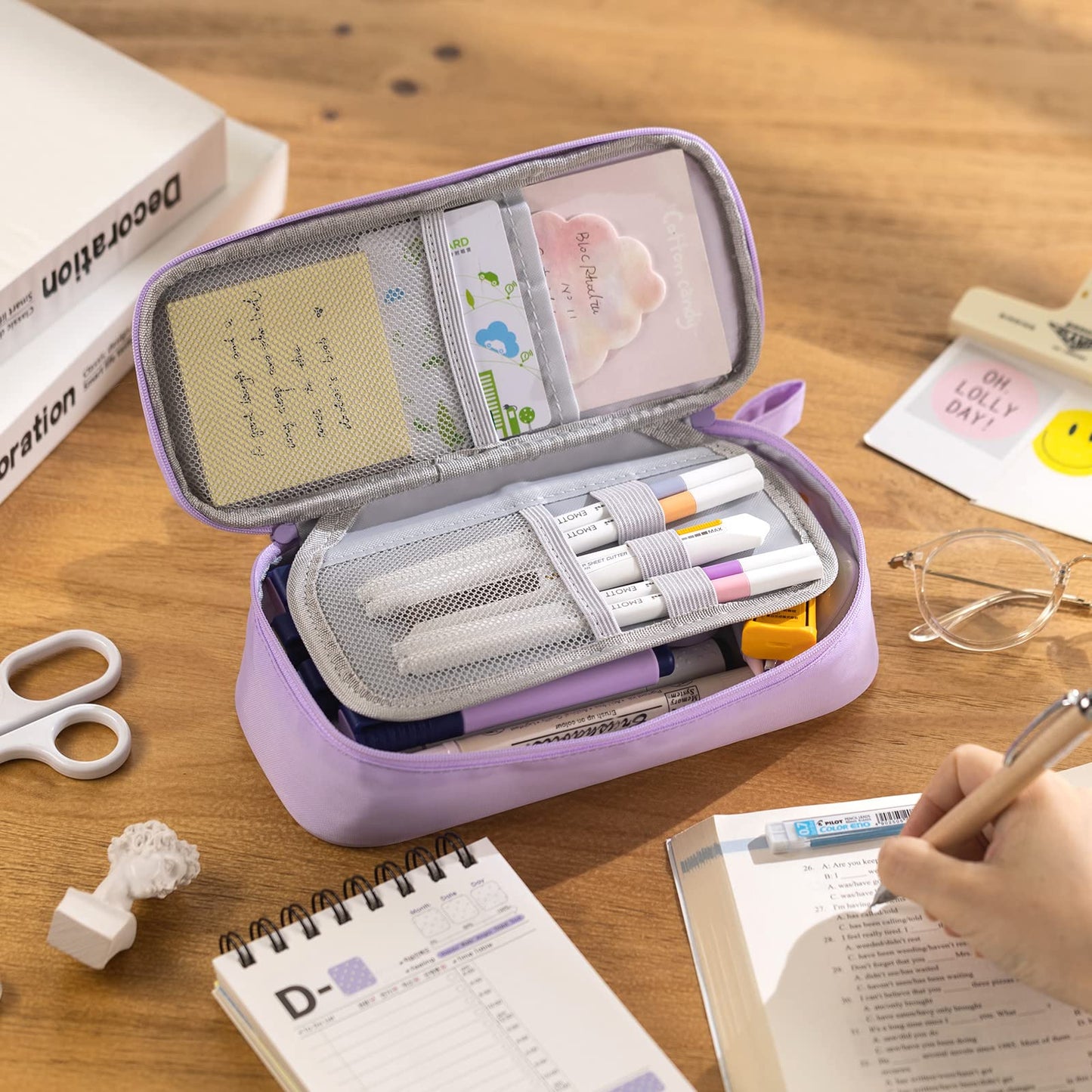 Durable Pen Pencil Case Big Storage Pen Pouch Bag for School Supplies Office College Teen Girls Adults, Purple