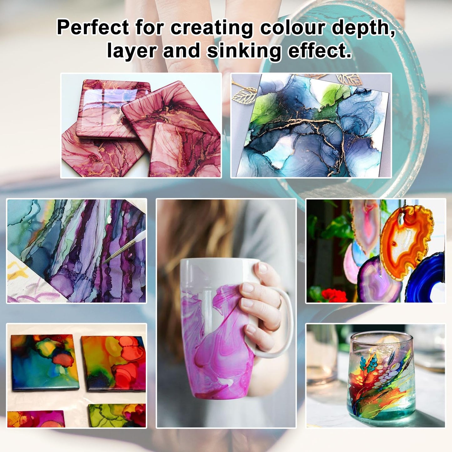 FansArriche Alcohol Inks for Resin, 16 Colors High Concentrated Alcohol Ink Set for Epoxy Resin, Alcohol-Based Resin Ink for Coasters, Fluid Painting Crafts, Tumbler Making, 10 ml Each