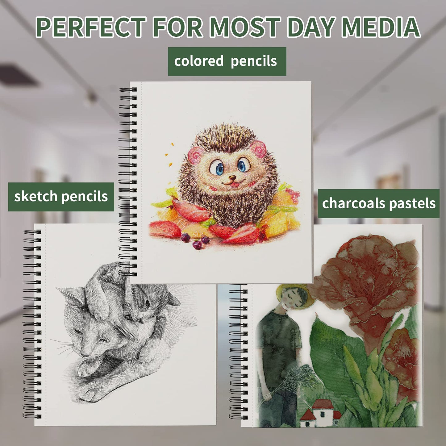 Sketch Book 9x12 inch, Pack of 2 (Total 200 Sheets) Spiral Bound Sketchbook, 68 lb/100gsm Artist Sketch Pad, 100 Sheets Each, Sturdy Acid Free Drawing Paper, Suitable for Adults & Teens