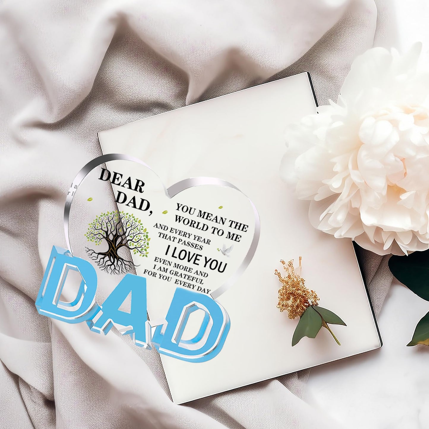 Fathers Day Dad Gifts, Dad Birthday Gifts - Acrylic Heart Plaque 3.9×3.7inch, Father's Day Present for Dad from Daughter Son Wife, Memorial Gift for Dad, Thank You Stuff for Father