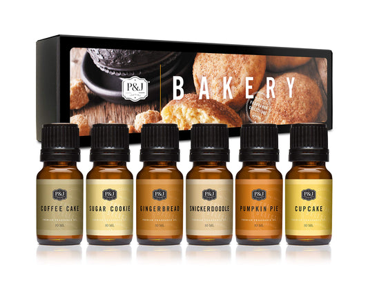 P&J Trading Bakery Set of 6 Fragrance Oils - Pumpkin Pie, Cupcake, Sugar Cookies, Coffee Cake, Snickerdoodle, Gingerbread Candle Scents, Soap Making, Diffuser Oils
