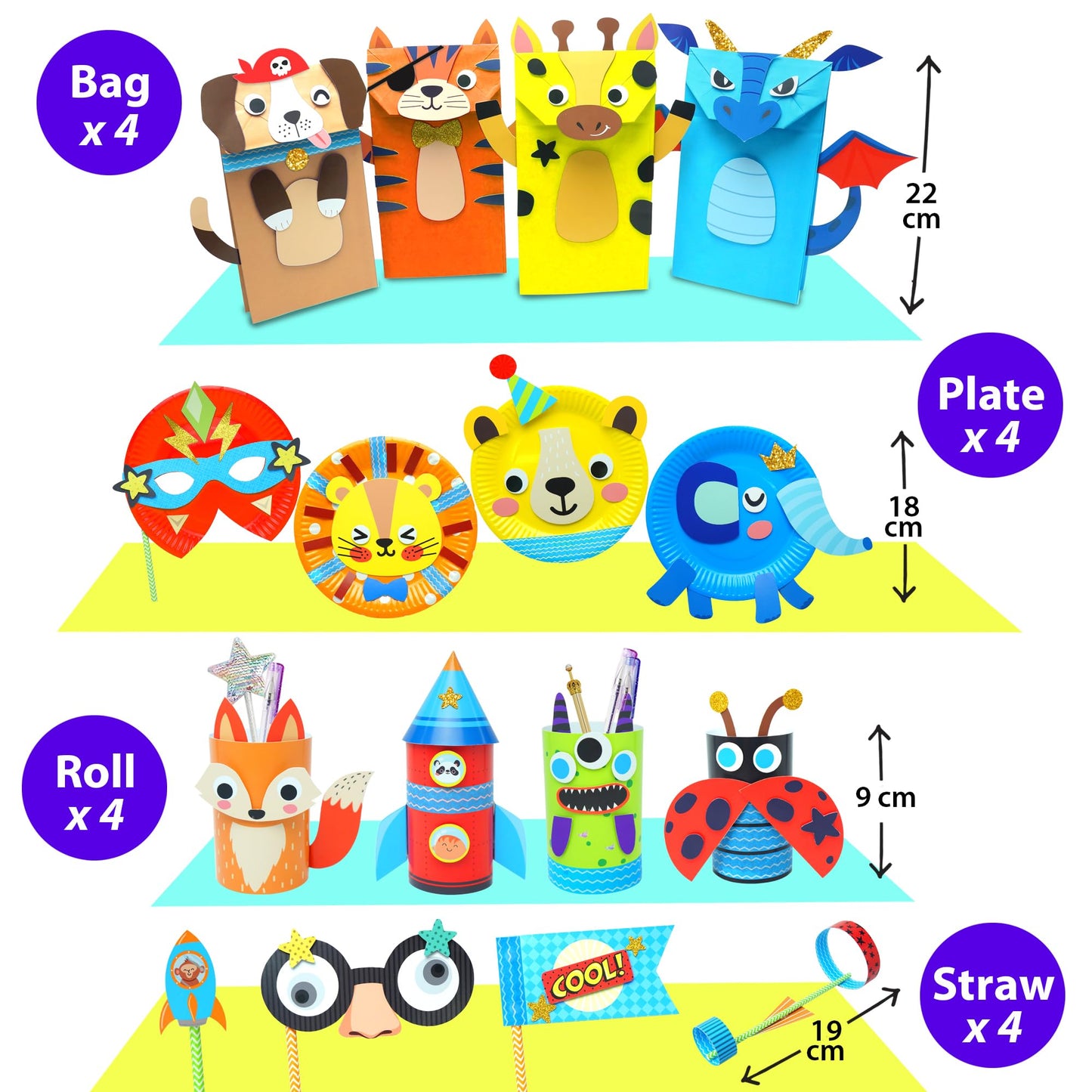 KRAFUN My First Safari Animal Paper Craft Kit, 16 DIY Arts and Crafts Zoo Animal, Organized Craft Activities Supplies Box Assembling Creative Toys for Toddlers, Boys, Girls 3-8 Years Old