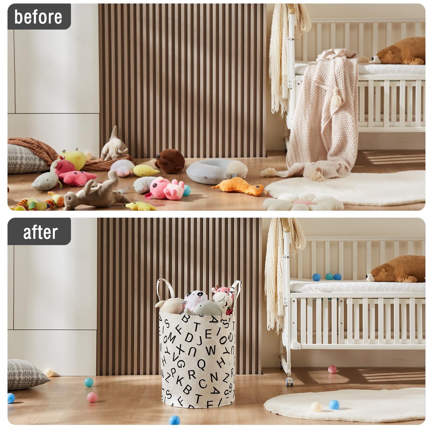 Large Storage Basket for Girls and Boys, Collapsible Laundry Hamper with Long Handles, Toy Bins for Nursery, Kids Room Décor