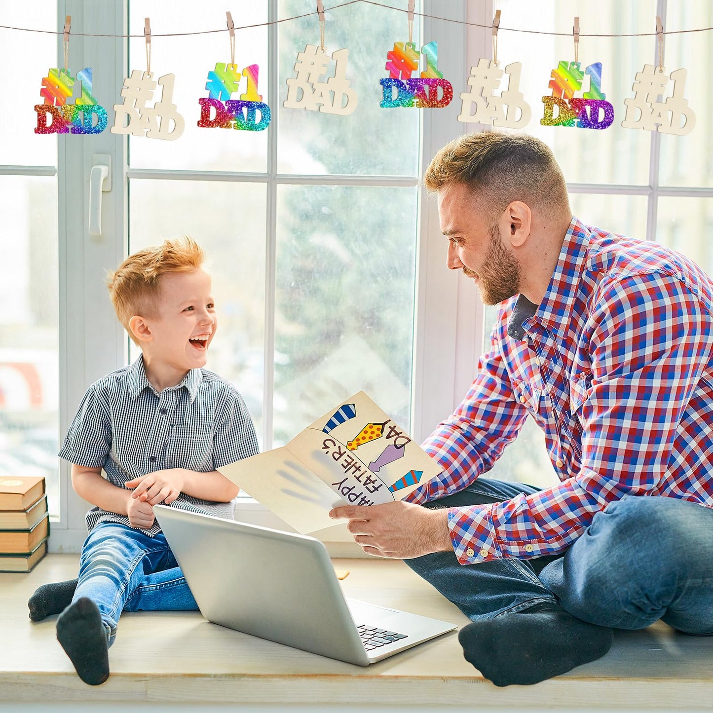 Wooden DAD Ornaments to Paint Father's Day Birthday Party Decoration Cutouts Unfinished 24PCS 3.5 x 3 inches, DIY Blank Unfinished Wood Daddy Ornament for Home Crafts Hanging Father Day Decoration