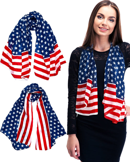 Tarpop 2pcs/6pcs Patriotic Scarf 4th of July Red White Blue Scarf 250th Scarves Flag Shawl for Women Independence Day(Classic)