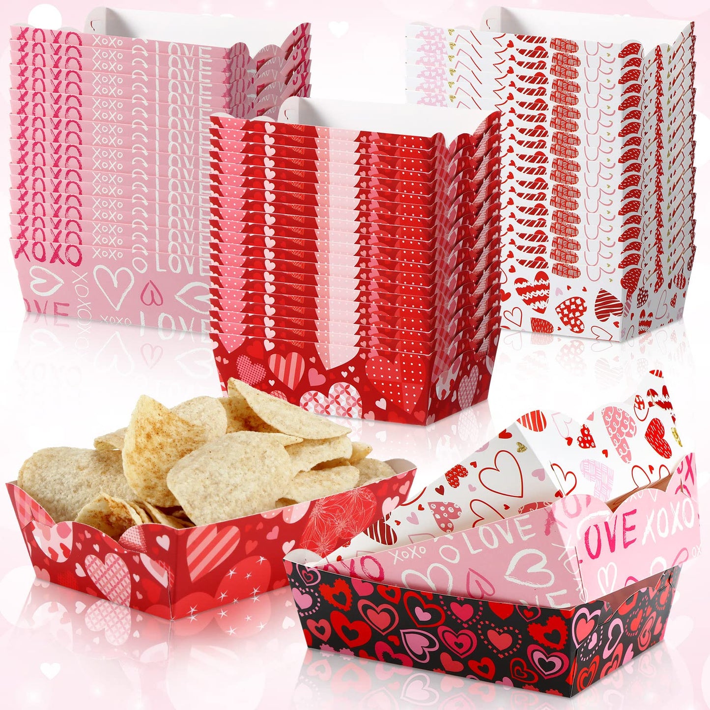 60 Pcs Valentines Food Tray Party Supplies Paper Disposable Food Plates Galentines Decoration Pink Heart Love Paper Tray for Valentine Mother's Day Wedding Birthday Party Supplies