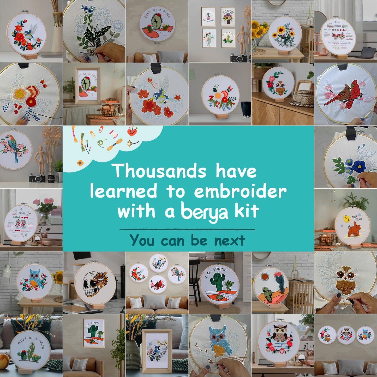 Flowers Embroidery Kit Including Video Step by Step Instructions Embroidery Hoop,Color Threads and Embroidery Scissors for Beginners-Handmade Needlepoint Kits for Adults Kids