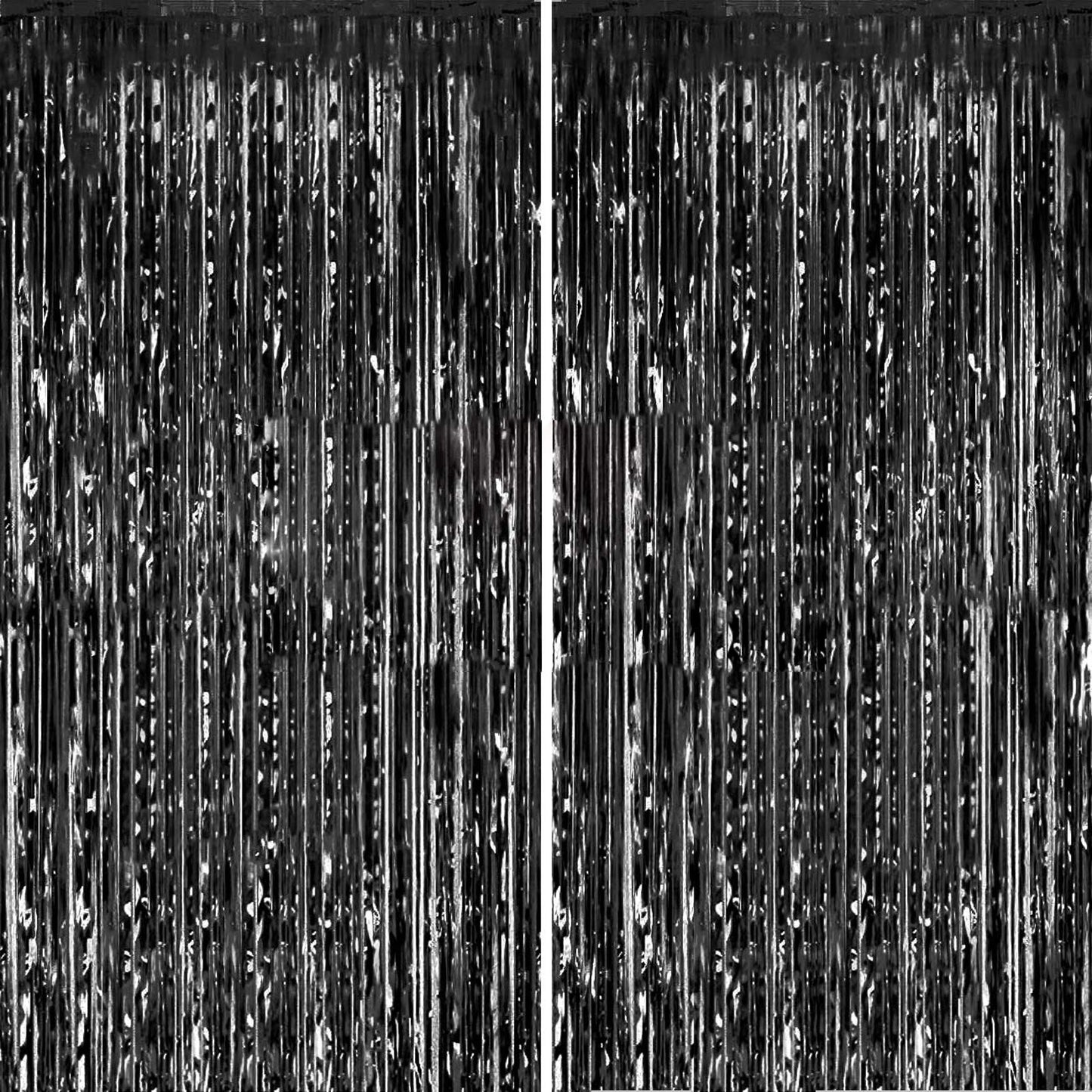 Fecedy 2pcs 3ft x 8.3ft Black Metallic Tinsel Foil Fringe Curtains Photo Booth Props for Birthday Wedding Engagement Bridal Shower Baby Shower Bachelorette Holiday Celebration Party Decorations