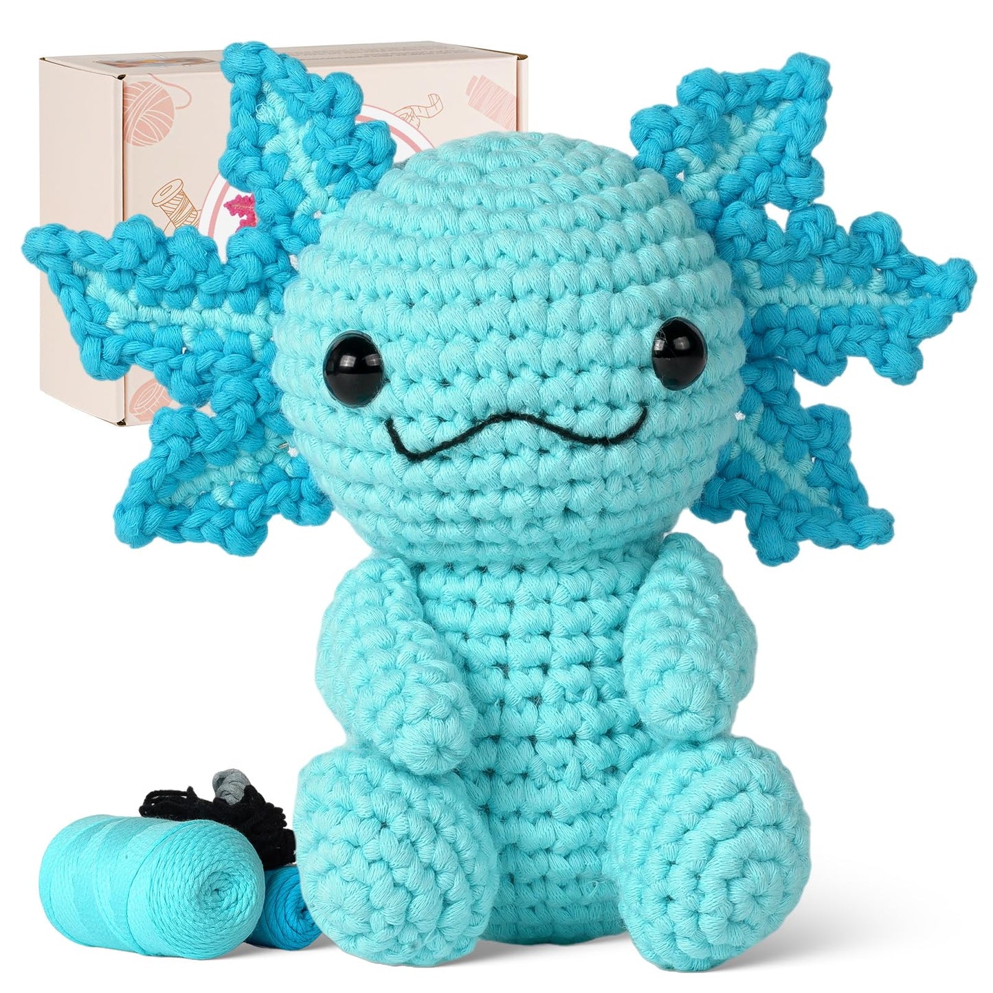 Crochet Kit for Beginners, Crochet Animal Kits, Amigurumi Crocheting Kit for Starters with Step-by-Step Video Tutorials, Beginner Crochet Kit for Adults (1Pack Blue Axolotl)