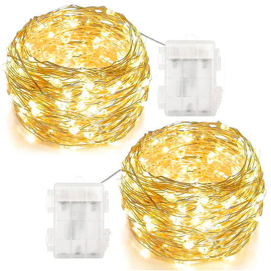 Twinkle Star 33FT 100 LED Silver Wire String Lights Fairy String Lights Battery Operated LED String Lights for Christmas Wedding Party Home Holiday Decoration, Warm White 2 Pack