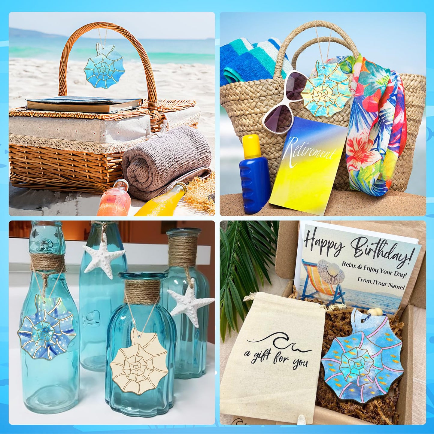 Wooden Shell Ornaments to Paint Mothers Day Decoration Cutouts Unfinished 24PCS 3.5 x 3 inches, DIY Blank Wood Ornament for Home Crafts Hanging Children's Day Mother's Day Birthday Party Decoration