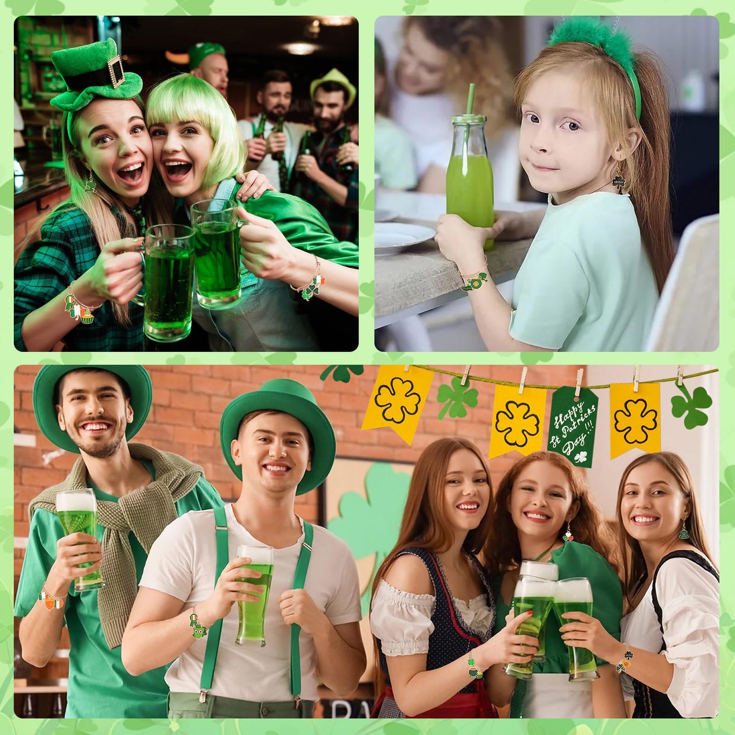 SANNIX 350pcs St. Patrick's Day Charms, Shamrock Charms for Jewelry Making - Green Hat Beer Gnome Irish Enamel Pendants for DIY Crafts Bracelets Necklaces Earrings Making Supplies