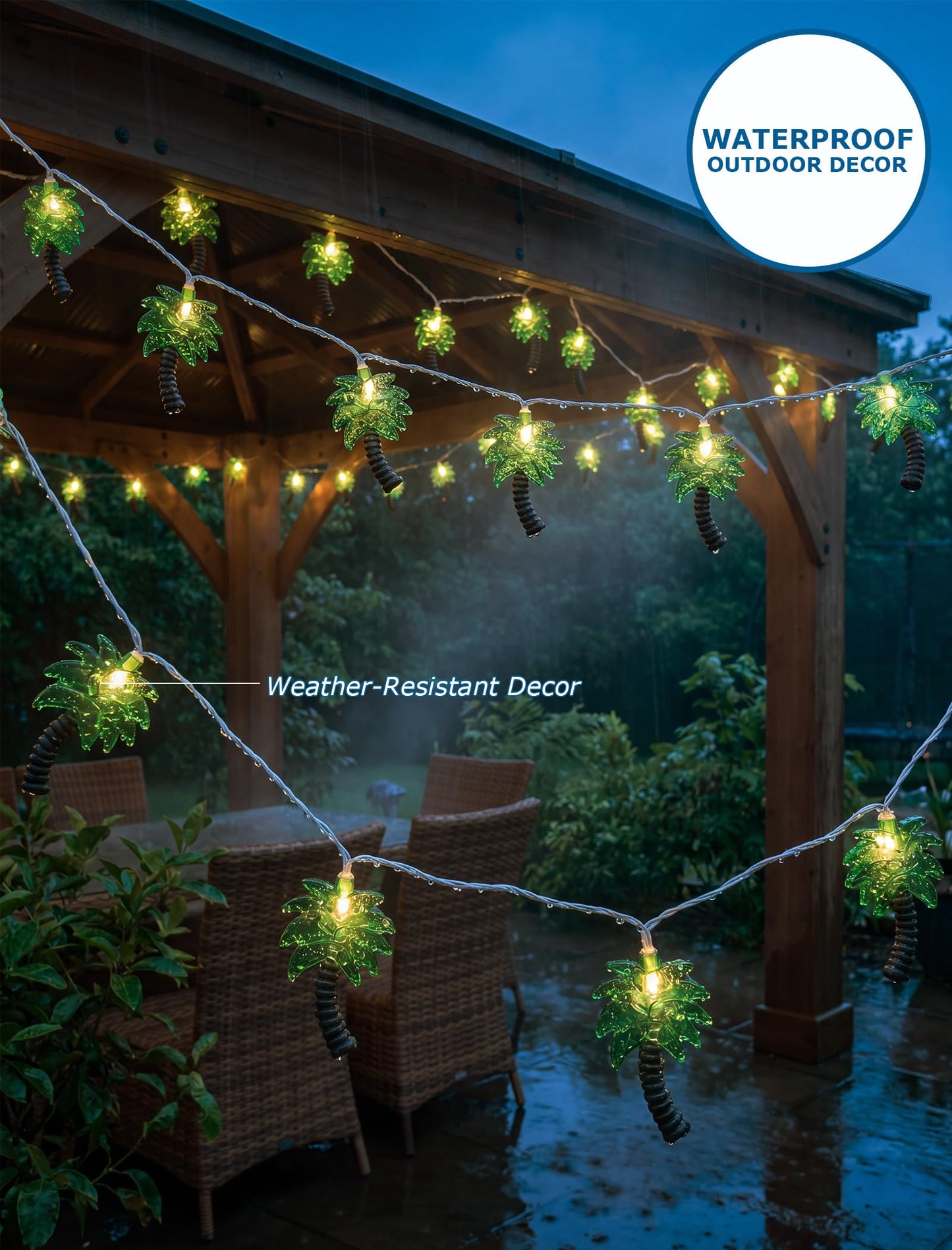 8.5Ft Palm Tree String Lights Outdoor, Waterproof Patio Palm Tree Lights String with 10 Mini Incandescent Lights, Summer Beach Theme String Lights for Indoor Bedroom Christmas Party Decor, White Wire