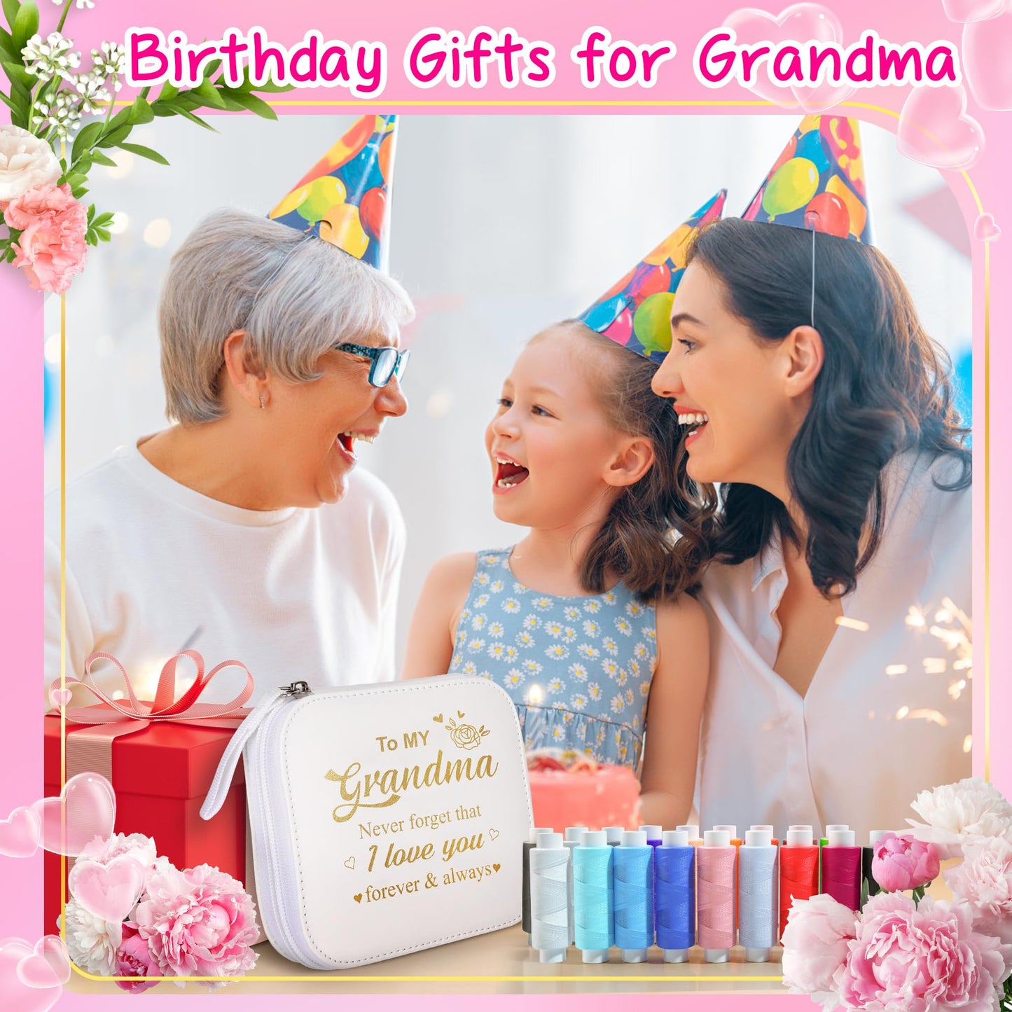 Sewing Kit Mothers Day Gifts for Grandma Women Nana, Sewing kit Small Portable Sewing Supplies Accessories with Carrying Case Contains Thread, Needle, Scissors, Measure Tape, Thimble