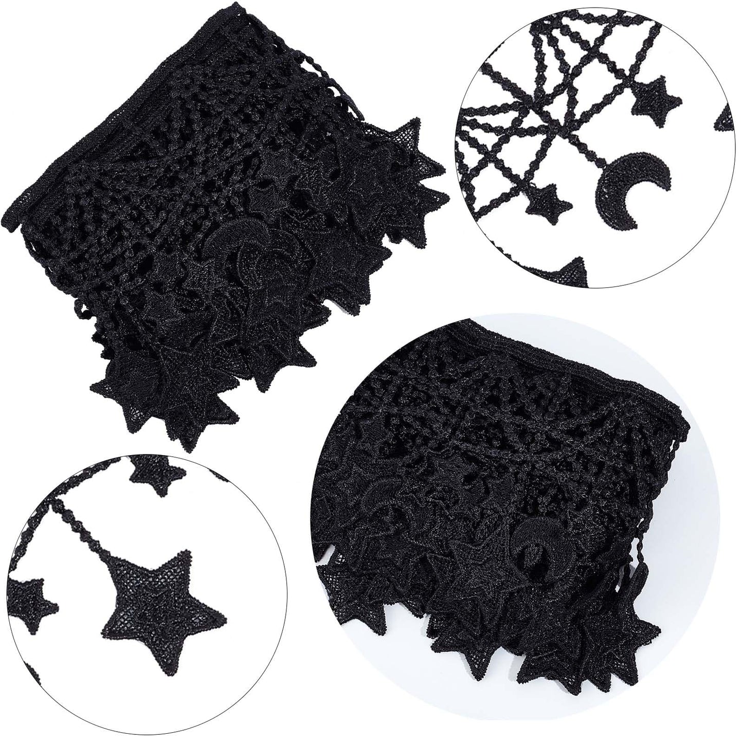 3 Yards Black Embroidered Lace Trim Ribbon MoonStar Venice Floral Sewing Crochet Lace Fabric Embroidery Wedding Applique Patch Sticker for DIY Crafts Sewing Gift Wrapping 4.3 Inch Width