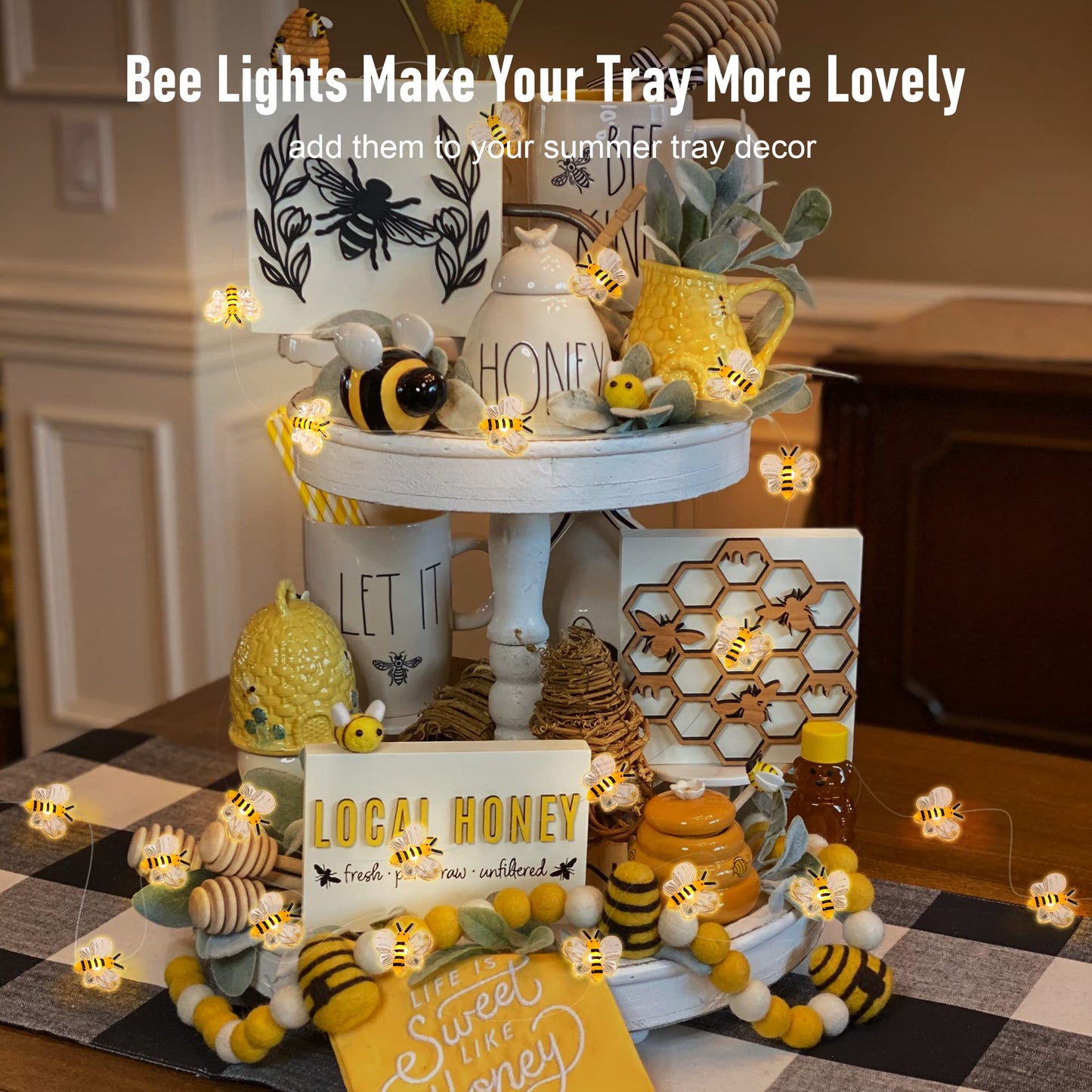 Coquimbo Bee Lights Room Decor, 10ft 30 LED Cute Bee String Fairy Lights Battery Operated, Honey Bee Gifts for Women Girls, Bee Decorations for Bedroom Plants Patio Party Wedding Party Xmas