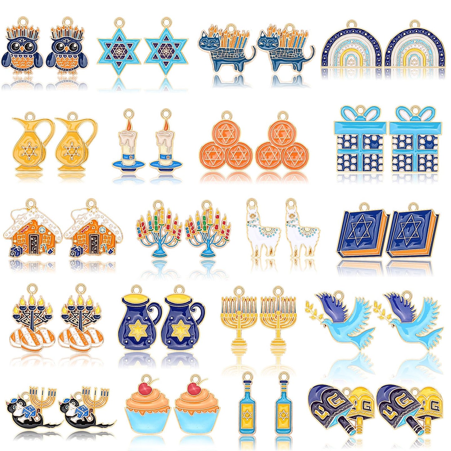 MARFOREVER 40 Pcs/20 Pairs Hanukkah Charms for Jewelry Making, Chanukah Blue White Enamel Charm Star of David Bangle Pendants for Bracelet Necklace Earrings Making Hanukkah Gift Decoration Accessories