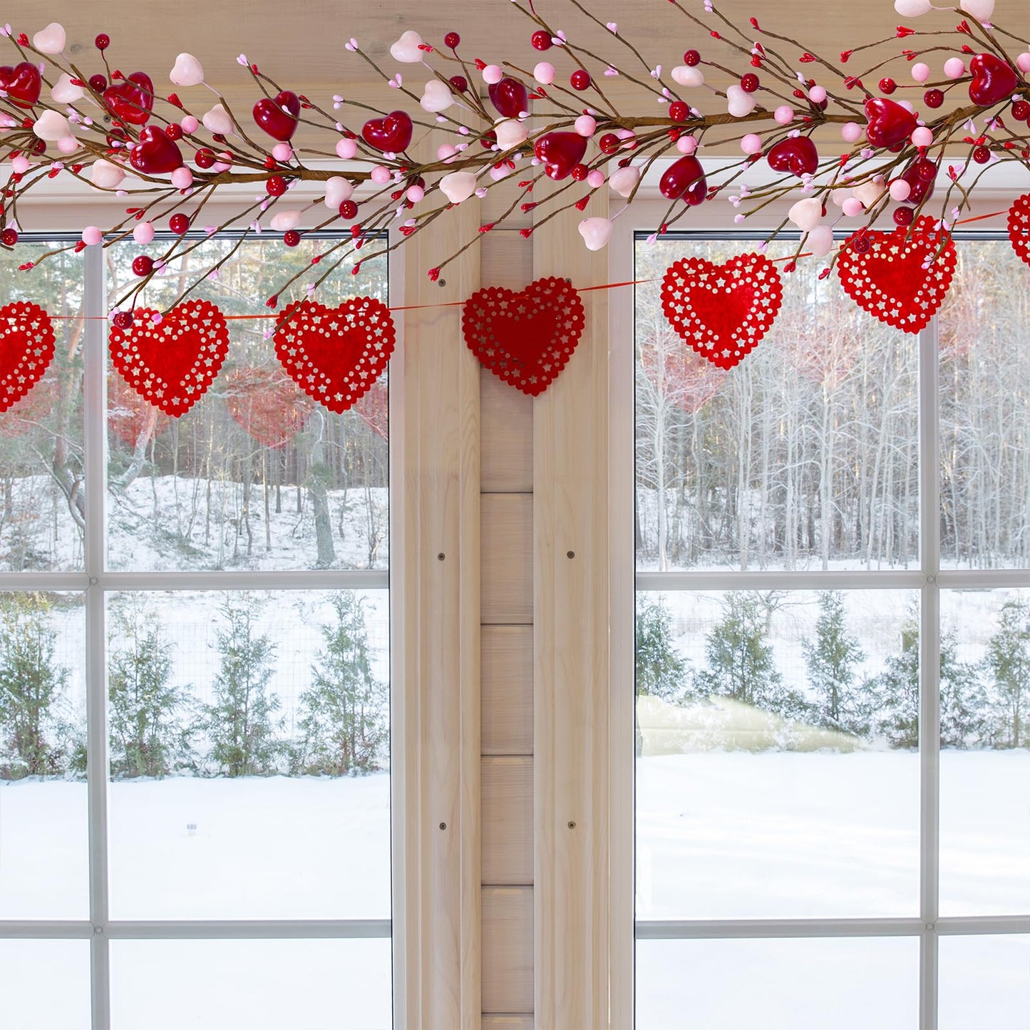 5.2 Ft Artificial Valentine's Day Garland Red Pink Heart and Berry Garland for Valentine Party Holiday Wedding Fireplace Mantel Shelf Front Door Decor Dinner Table Centerpiece