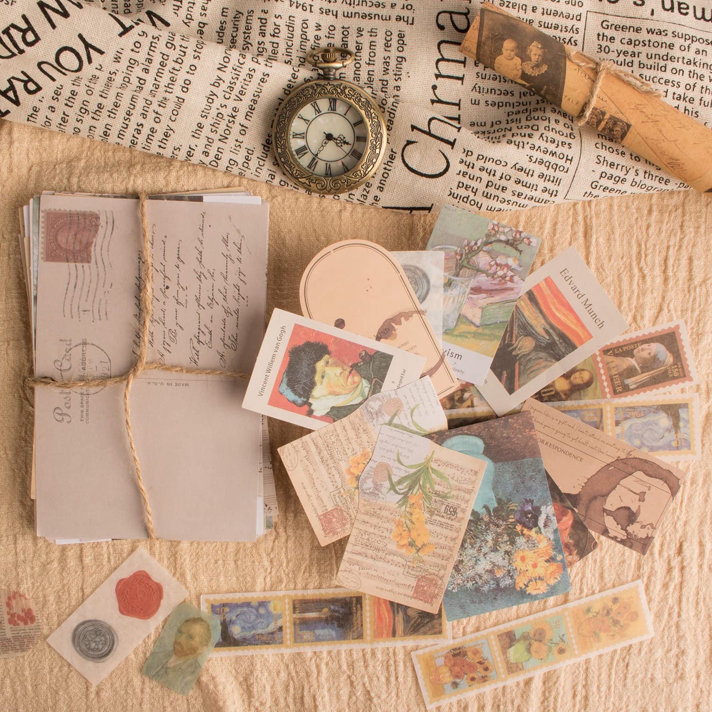 200Pcs Vintage Scrapbook Stickers, Aesthetic Junk Journal Stamping Supplies Kit, Scrapbooking Ephemera Washi Paper for Bullet Journaling Planners Diary Collage (Artistic)