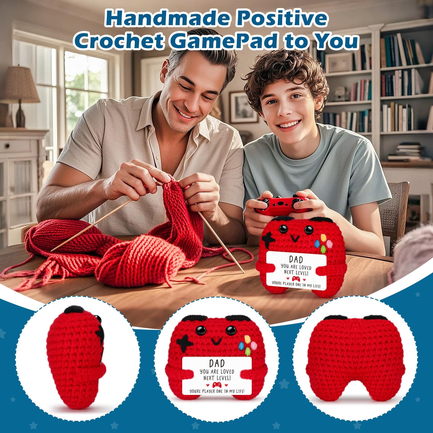 Busy Gaming Life Crochet Game Controller Dad Gifts for Fathers Day Birthday, Best Dad Ever Gifts for Father from Son Daughter, New Dad Gift for Daddy