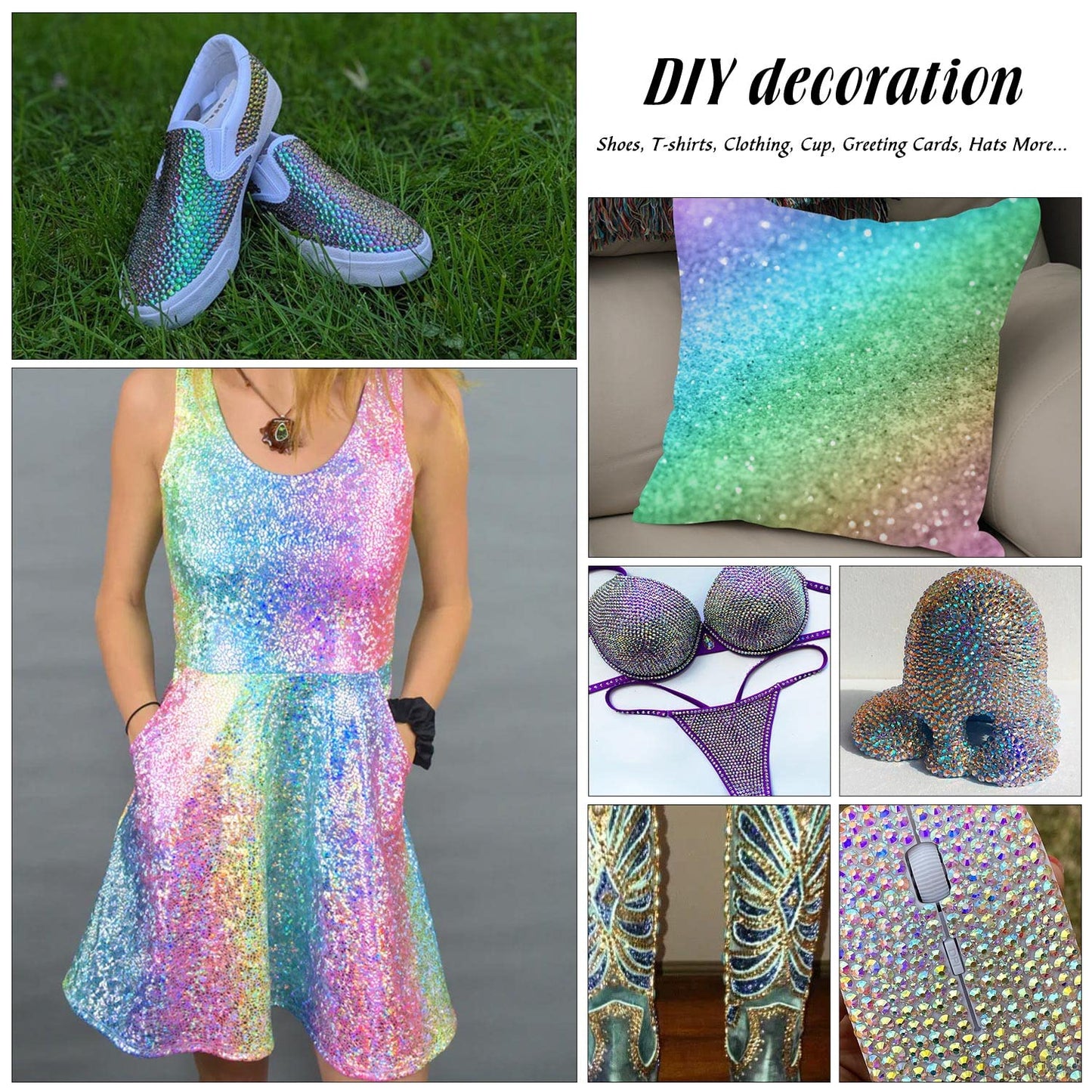 MEIBITE 6796PCS Rainbow Hotfix Rhinestones Crystal Stones Glass for Fabric Clothes Shirts Sparkly Flat Back Round with Tweezers and Picking Pen (SS6~SS30 Set)