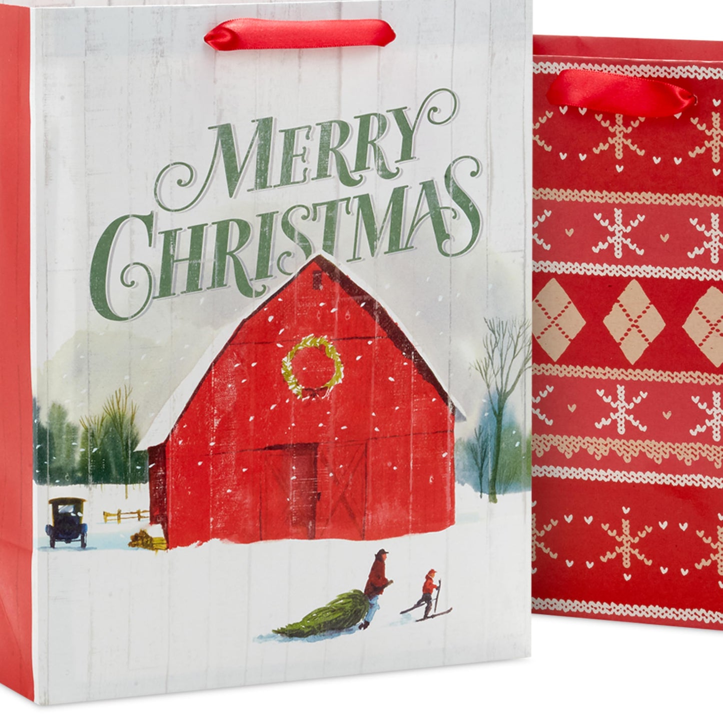 Rustic Bag Assortment (8 Bags: 4 Medium 9", 4 Large 13") Snowy Red Barn, Red Truck, Plaid, Painted Wood Sign