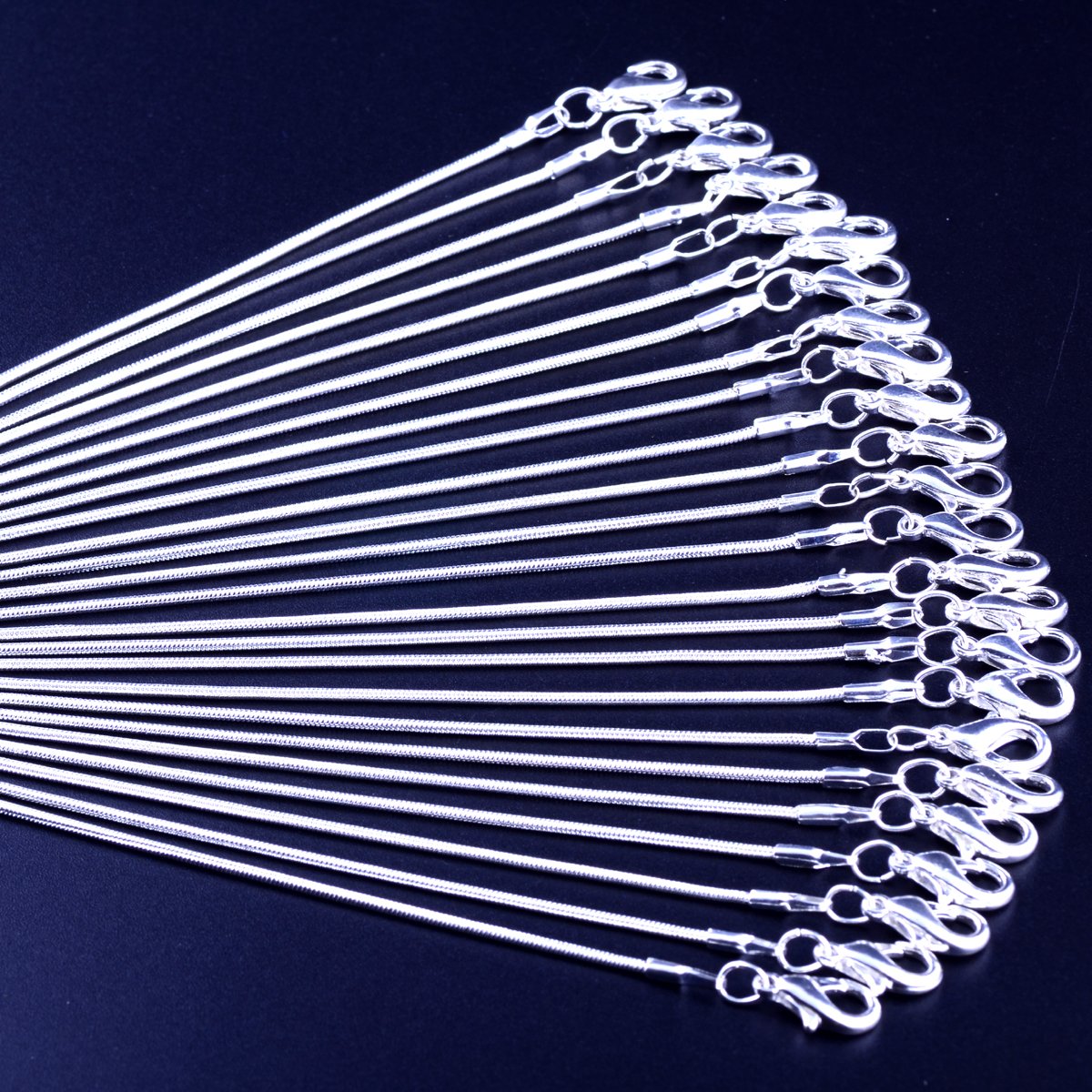 Snake Chain Necklace White Brightening 24pcs 925 Silver Plated 1.2mm DIY Shining Link with Lobster Clasps for Jewelry Making (20 inch, Shining White Brightening)