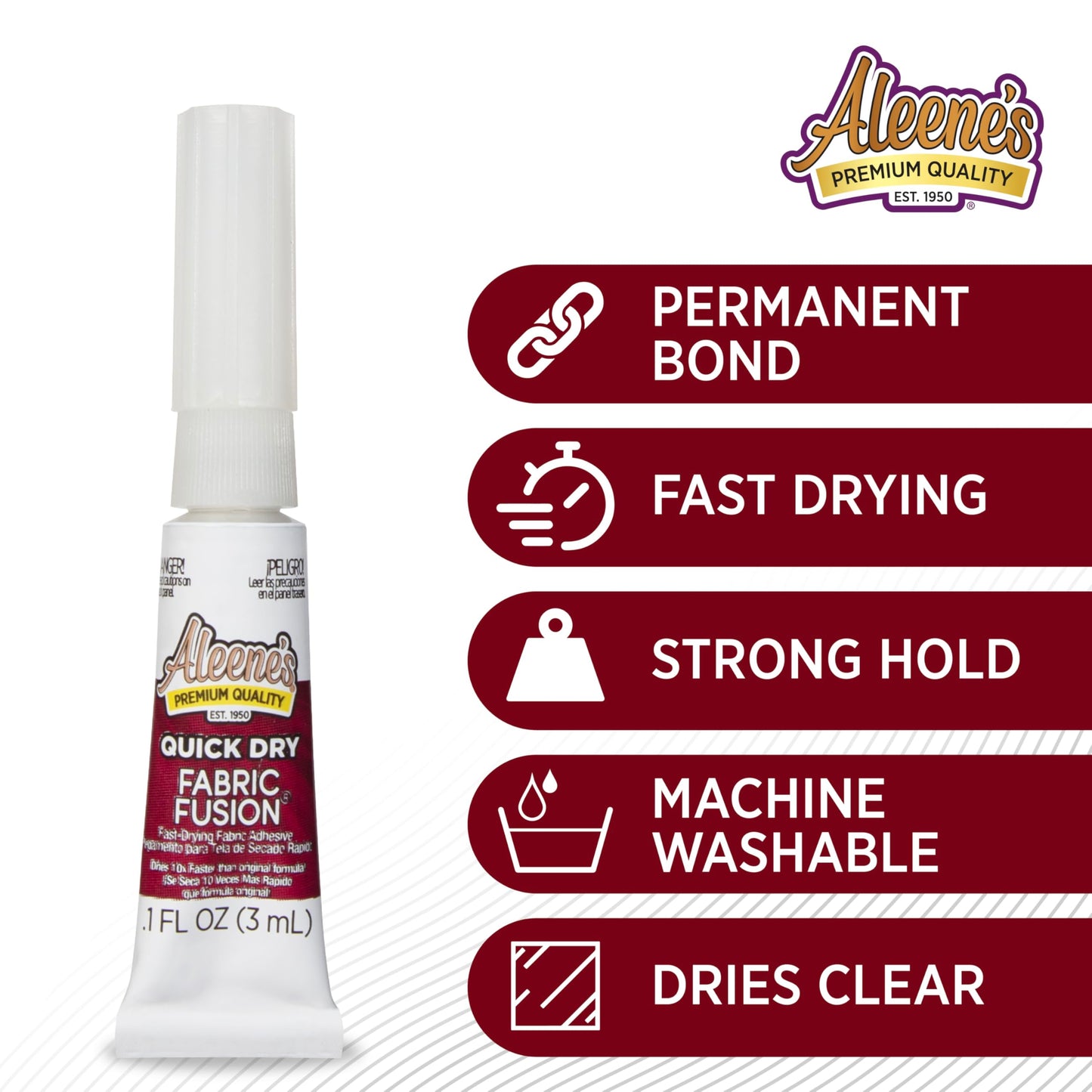 Quick Dry Fabric Fusion, Fast-Drying Permanent Fabric Glue, Stong Bond Dries Soft and Clear in Minutes, .1 fl oz 3-Pack