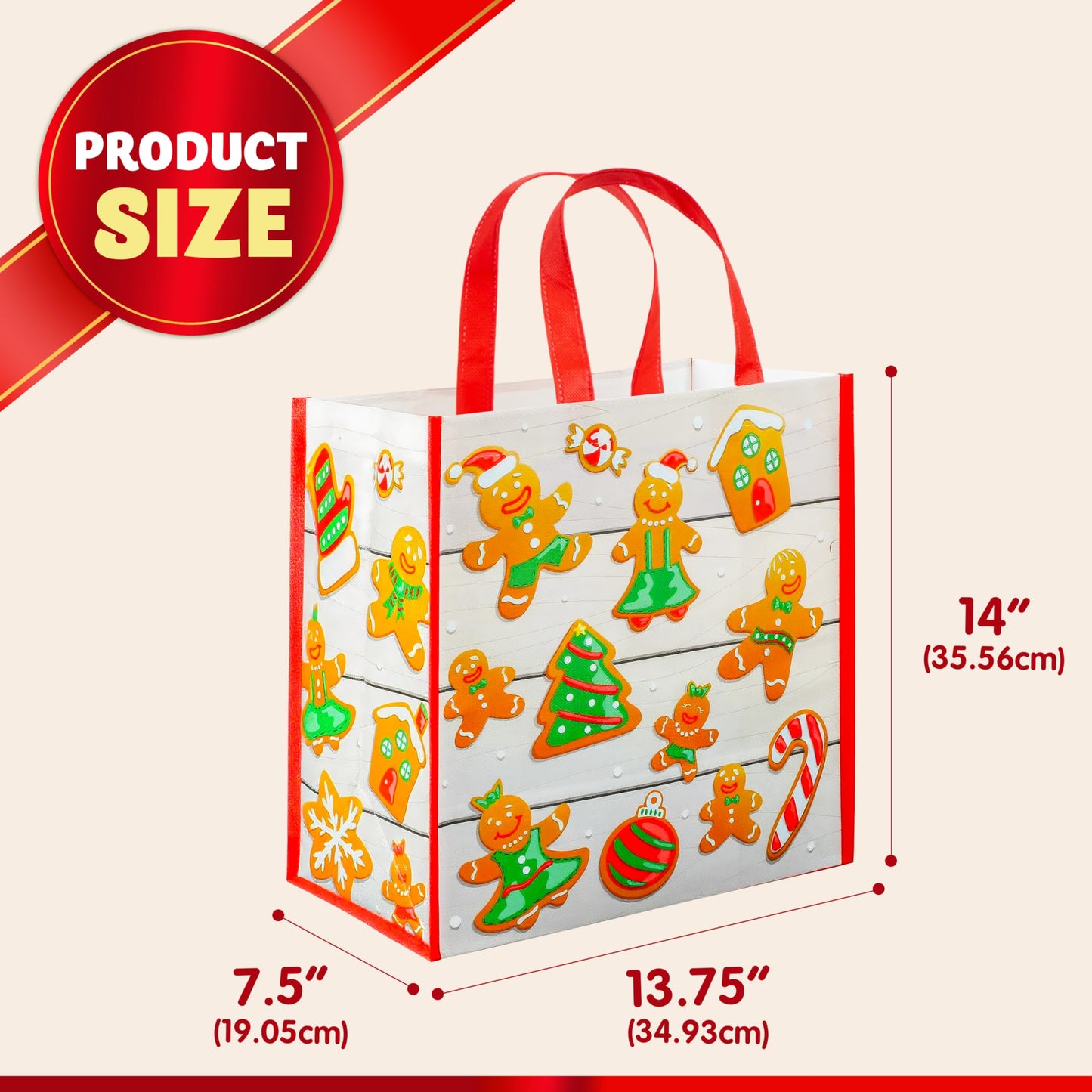 12 PCS Christmas Large Gift Bags with Handles 13.75" x 14", Non-Woven Tote Bag for Wrapping Xmas Party Favors, Reusable Grocery Bags, Party Supplies