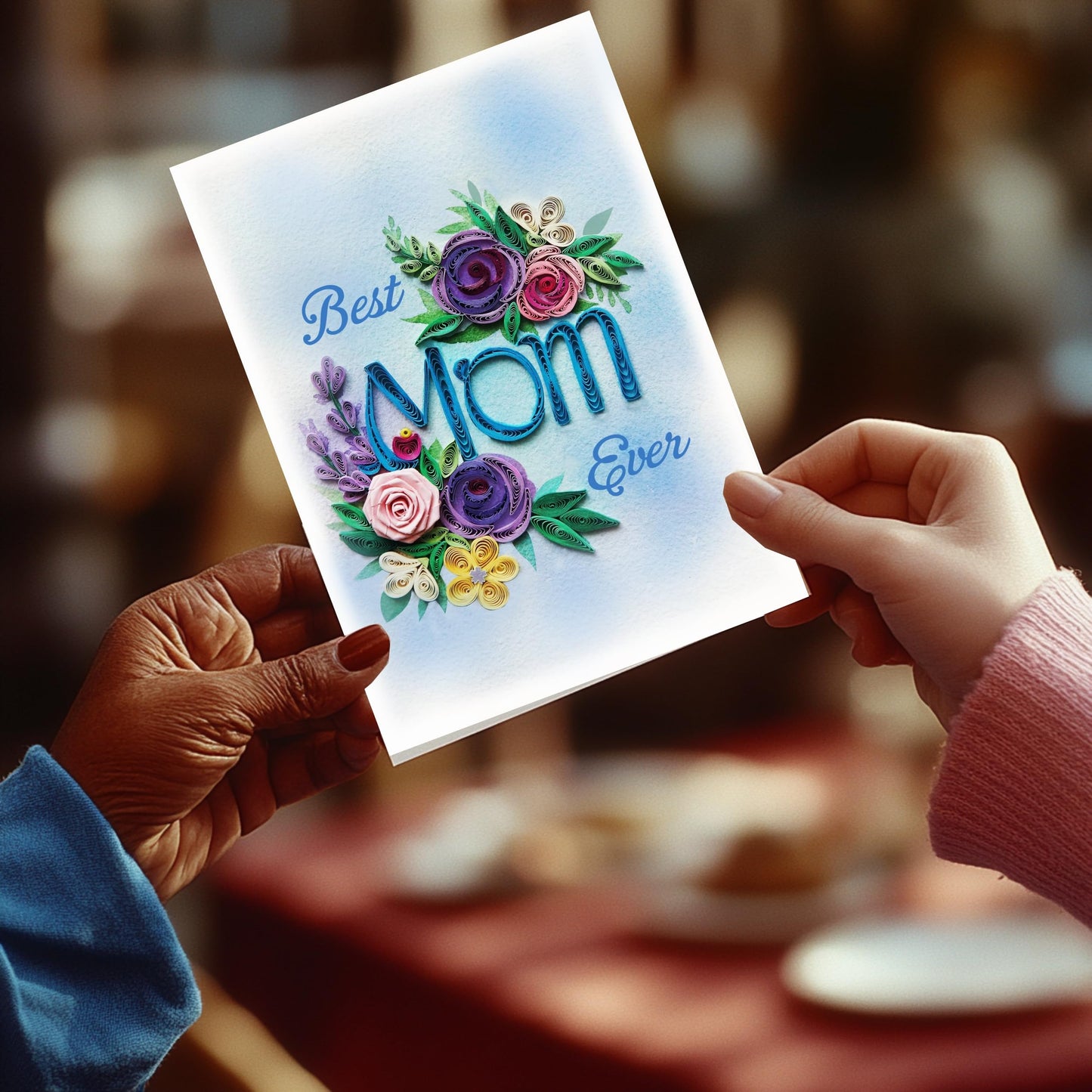 QUILLCRAFT Mother's Day Card, Best Mom Ever Quilled Quilling Card, Birthday, Thank You, Mothers Day, 3D Artful Greeting Card with Envelope, for Mother Daughter Sister Grandma (Mom)