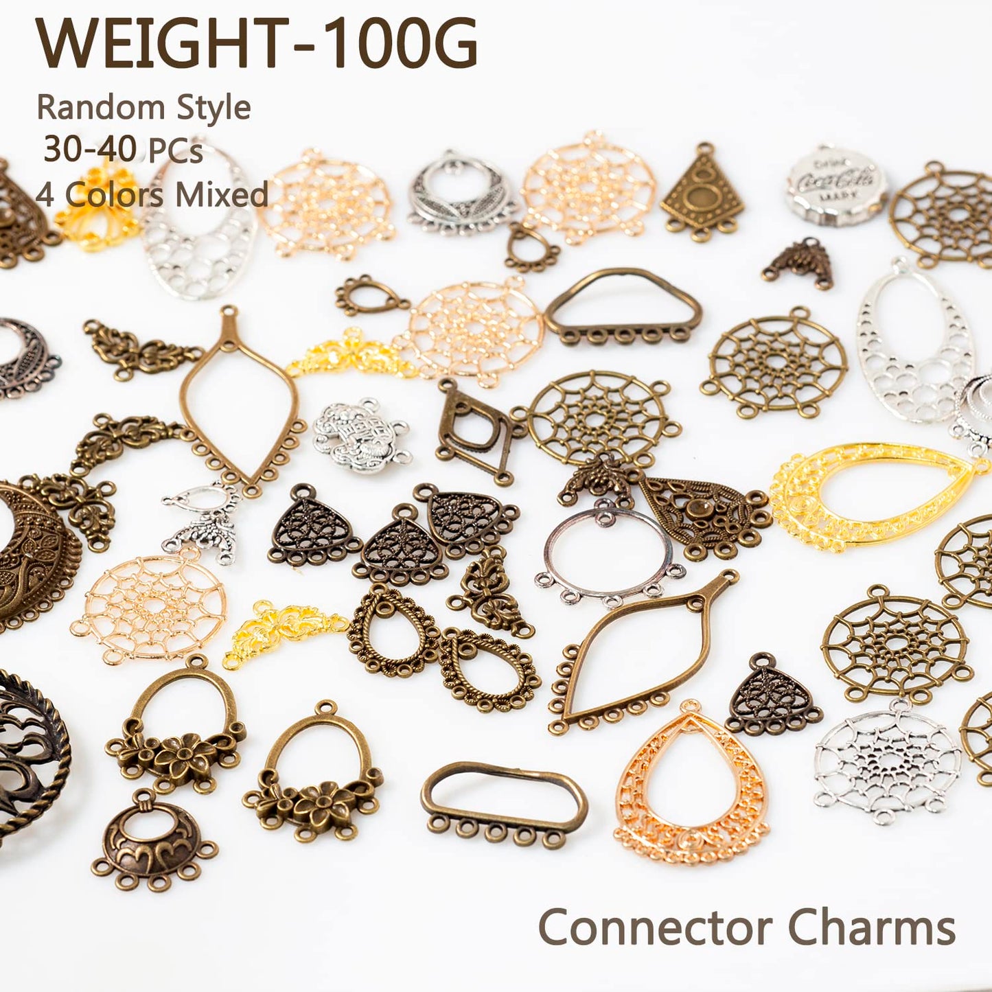 stino 100g Metal Chandelier Charms for Jewelry Making, Bulk Silver & Gold Charms forEarring Necklace Jewelry Making and Findings (Linker Silver & Gold)