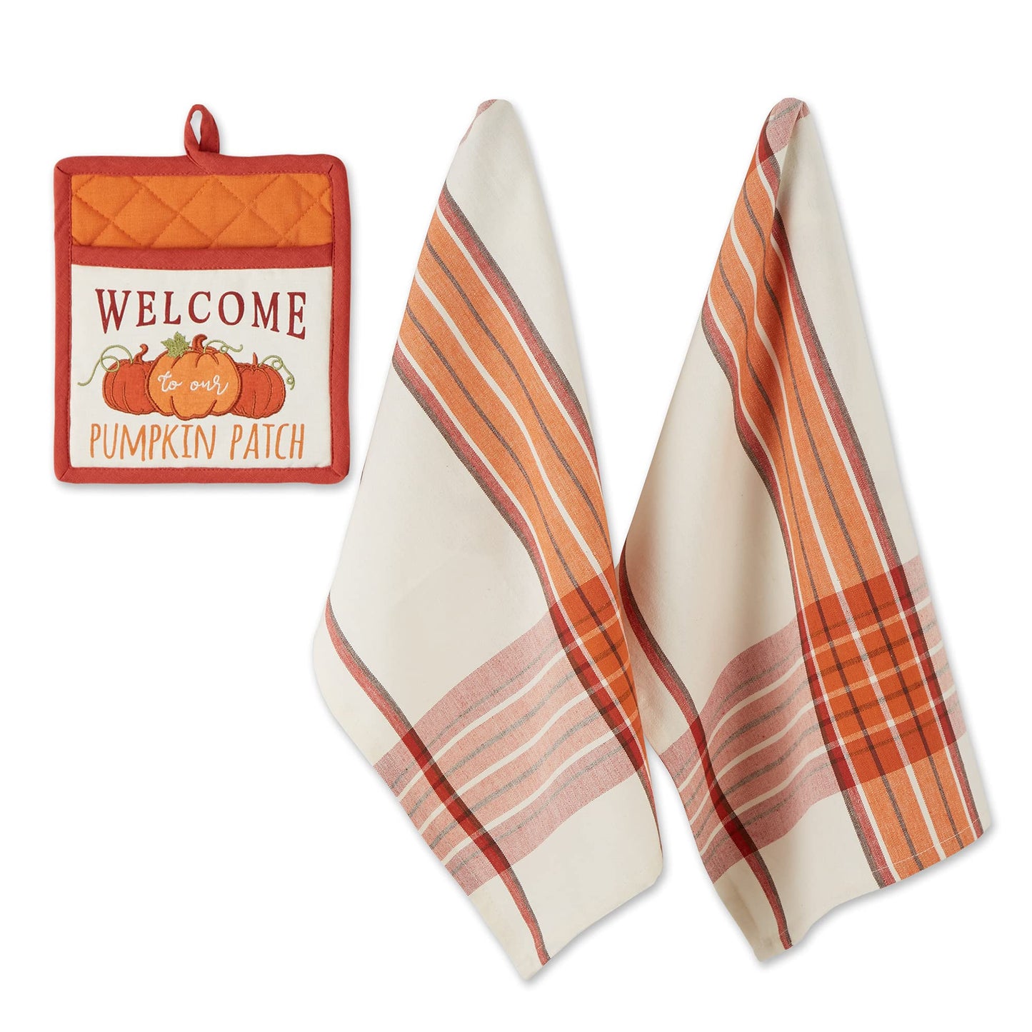 Fall Kitchen Décor Collection Dish Towel & Potholder Hostess Gift Set, Pumpkin Patch, 3 Piece