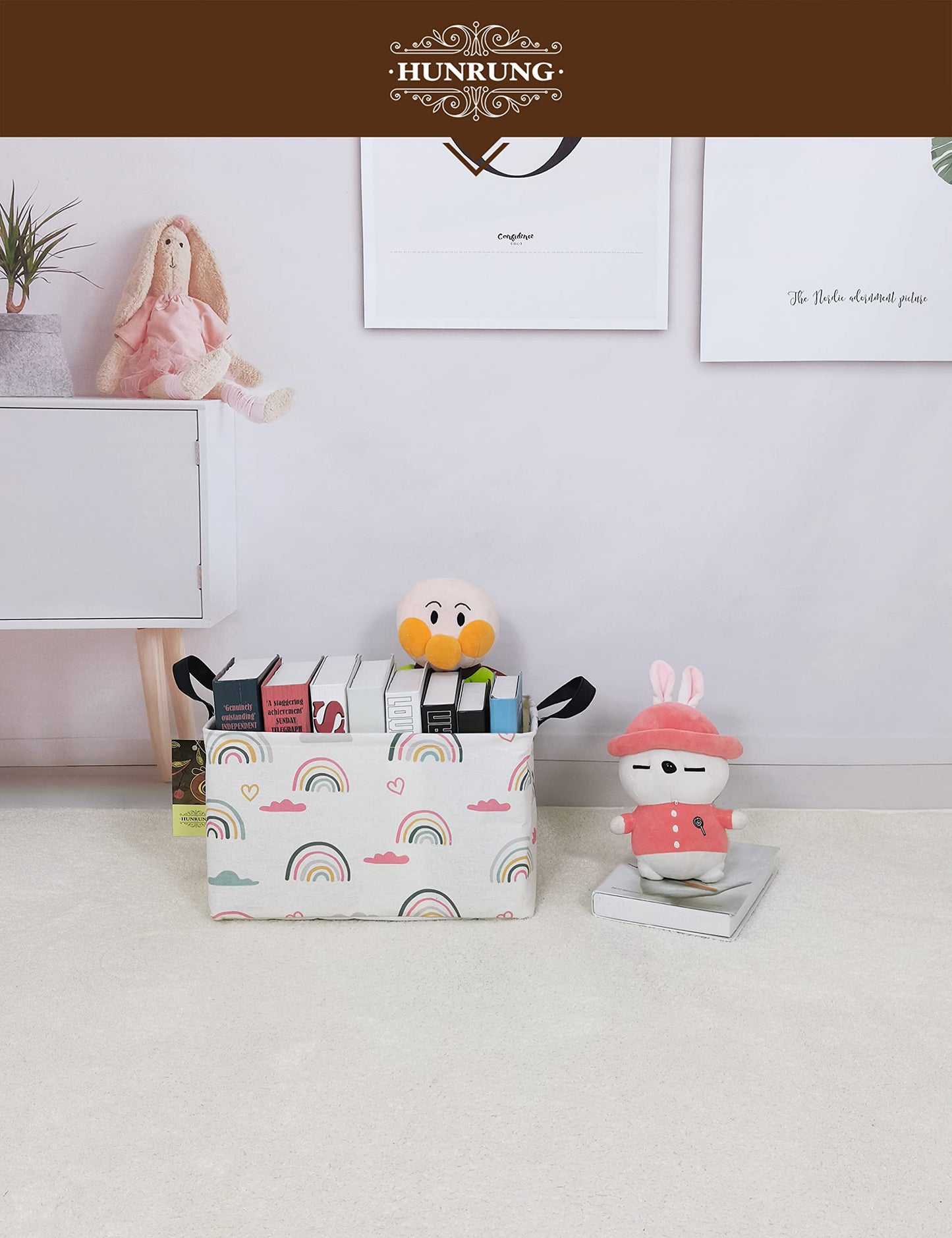 Rectangle Storage Basket Cute Canvas Organizer Bin for Pet/Children Toys, Books, Clothes Perfect for Rooms/Playroom(Rec-Rainbow)