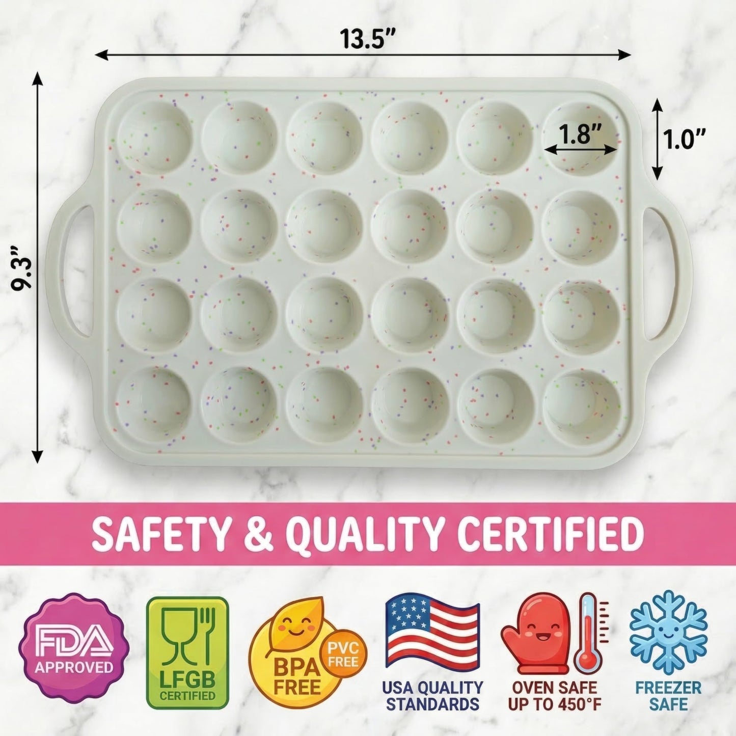 BAKE BOSS Mini Muffin Pan Silicone 24 Cup 2 Pack – Metal Reinforced Frame Nonstick Silicone Molds for Baking Muffins, Egg Bites & Cupcakes – LFGB BPA-Free, Dishwasher Safe, Cream