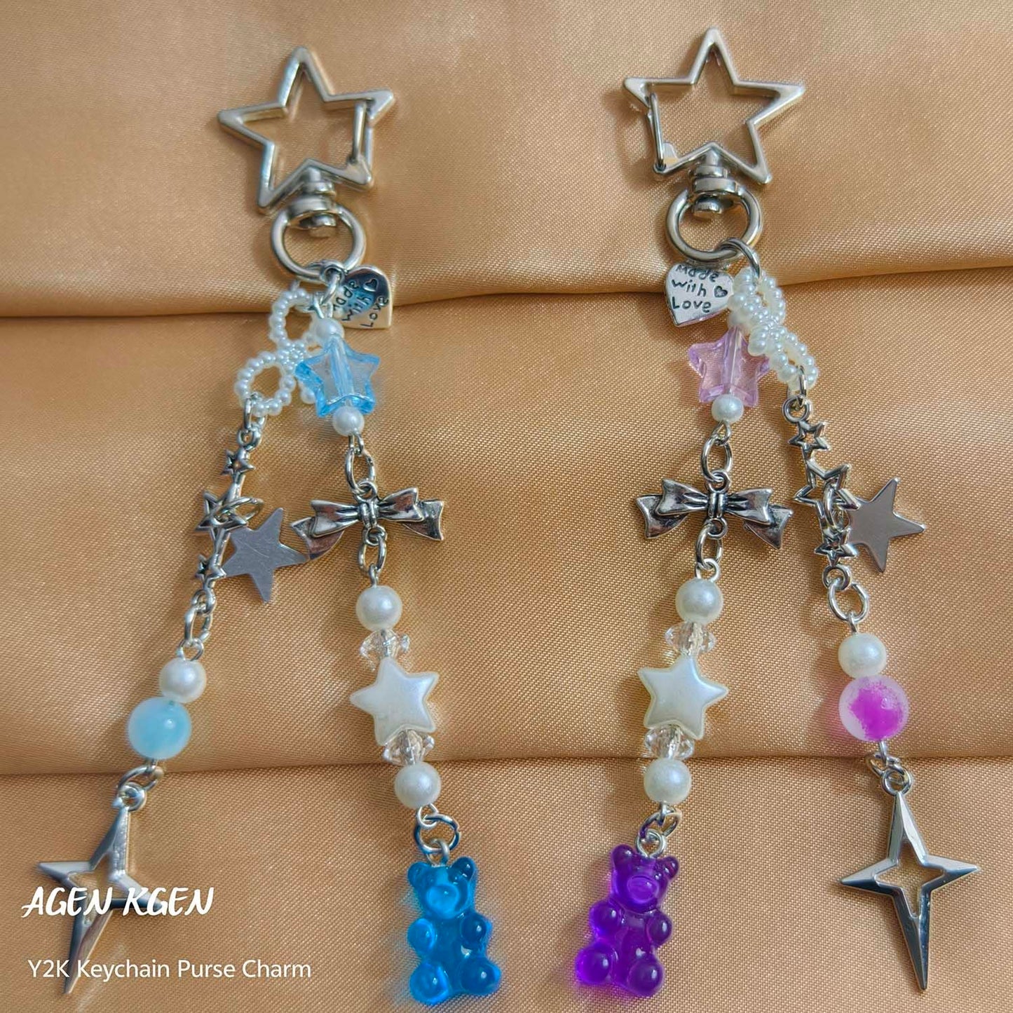AGEN KGEN Novelty keychains Aesthetic Y2K Keychain Charms Stylish Keychains Accessories for Women Bag Purse Gifts (2x Star Pendant)