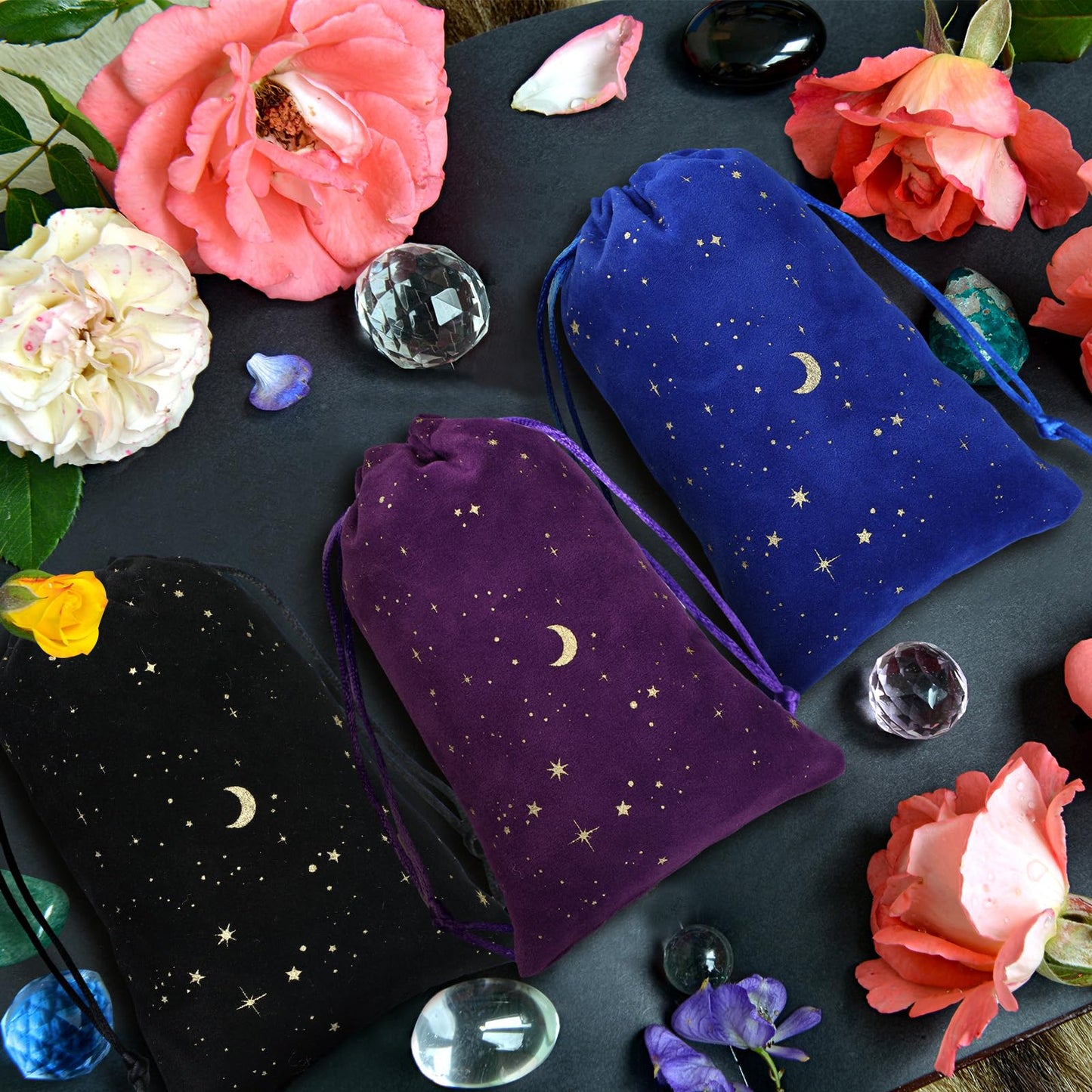 30 Pcs 4 x 6 Inch Colorful Velvet Drawstrings Bags for Jewelry Moon Star Pouch with Drawstrings Jewelry Bags for Gift Packaging Wedding Anniversary Christmas Eid Mubarak