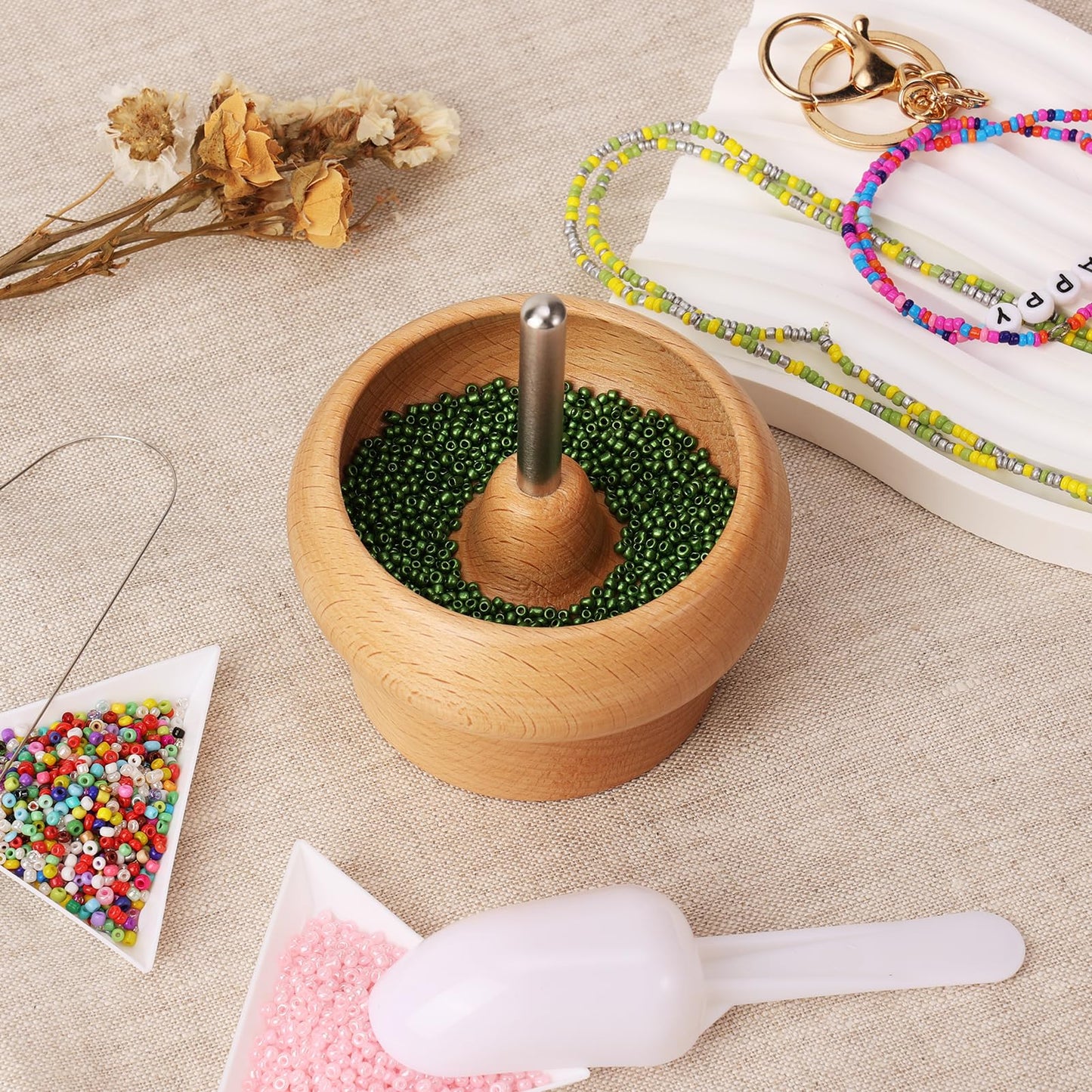 Karsspor bead spinner for Jewelry Making, bead spinner Kit with 3000 PCS Seed Beads, Beading Needles, Beading Tools, Bowl for Waist Chains, Bracelets, Necklaces